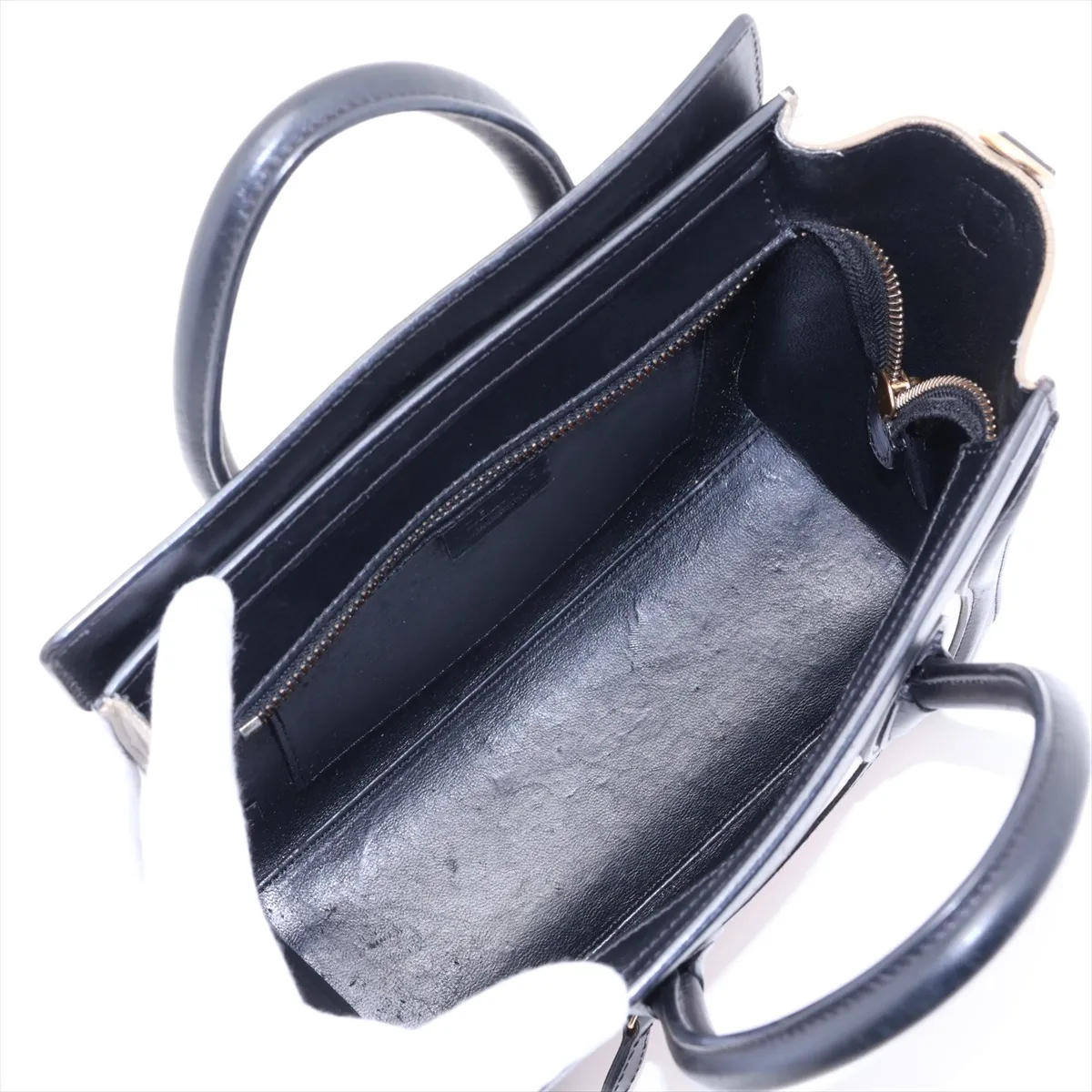 Luggage Nano Shopper Leather 2-Way Handbag, Black x Beige — view 8