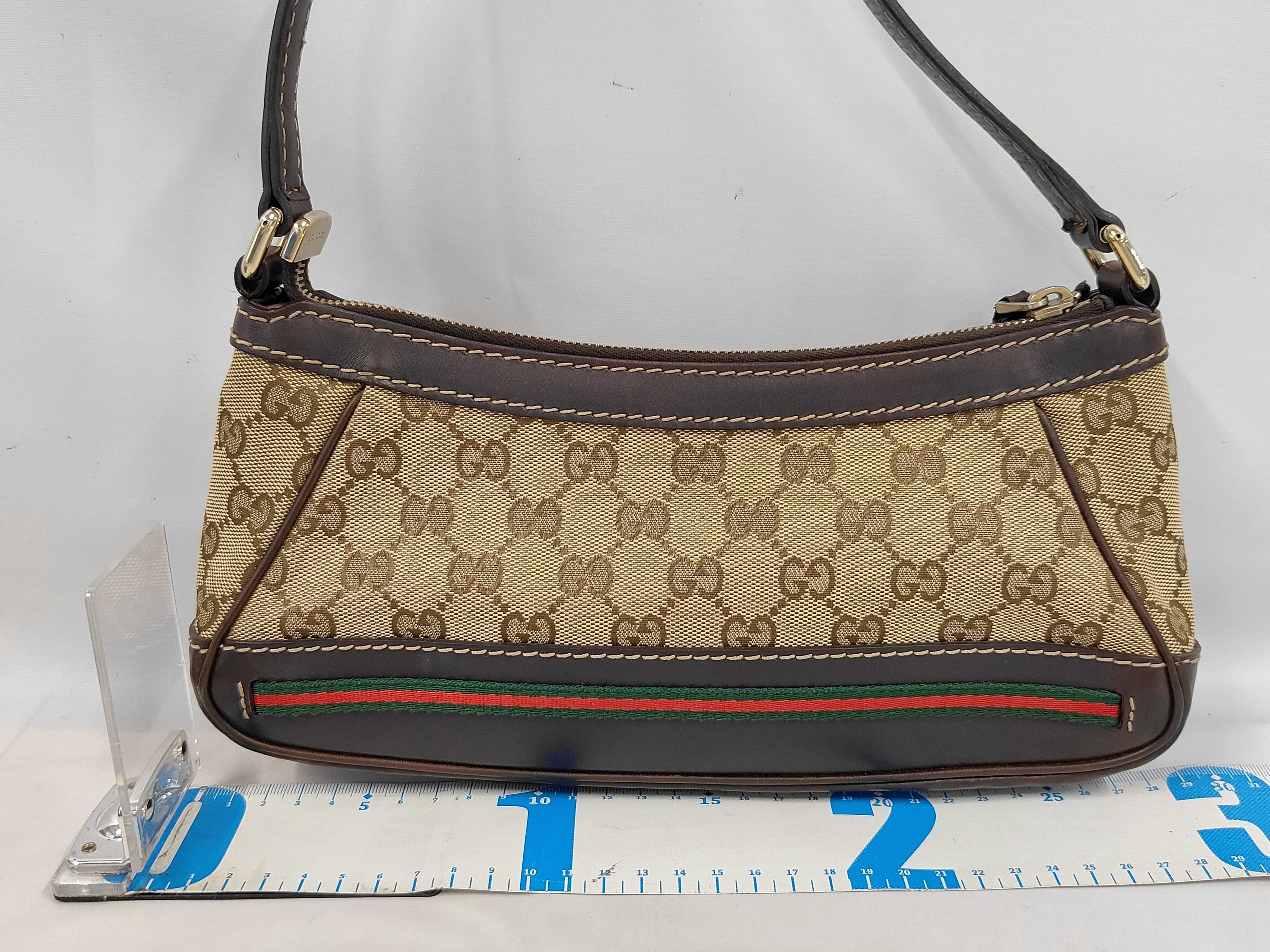 Brown Canvas GG Monogram Bow Shoulder Bag — view 2