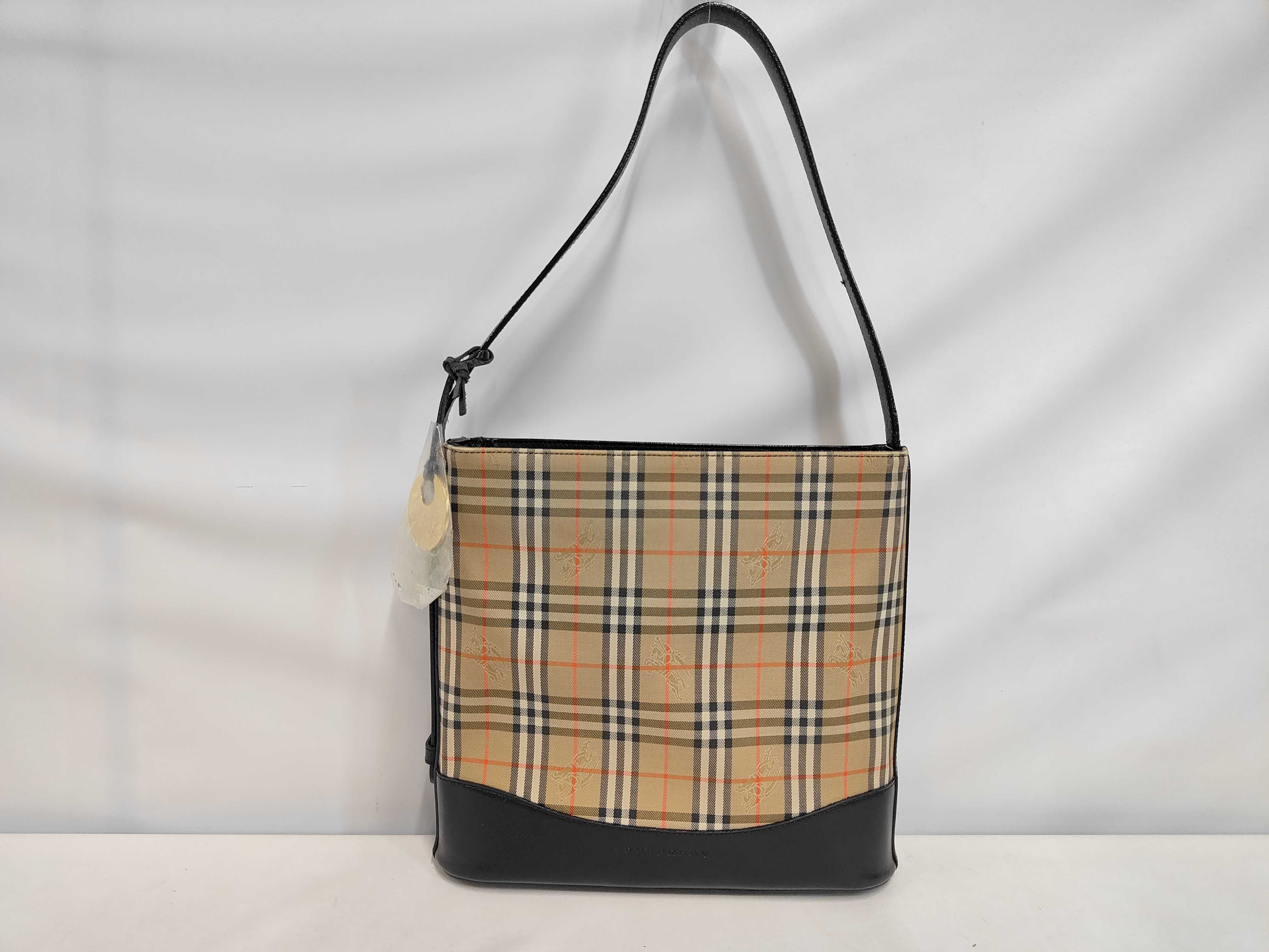 Shoulder Bag, Black Nova Check Canvas Leather Shoulder Bag