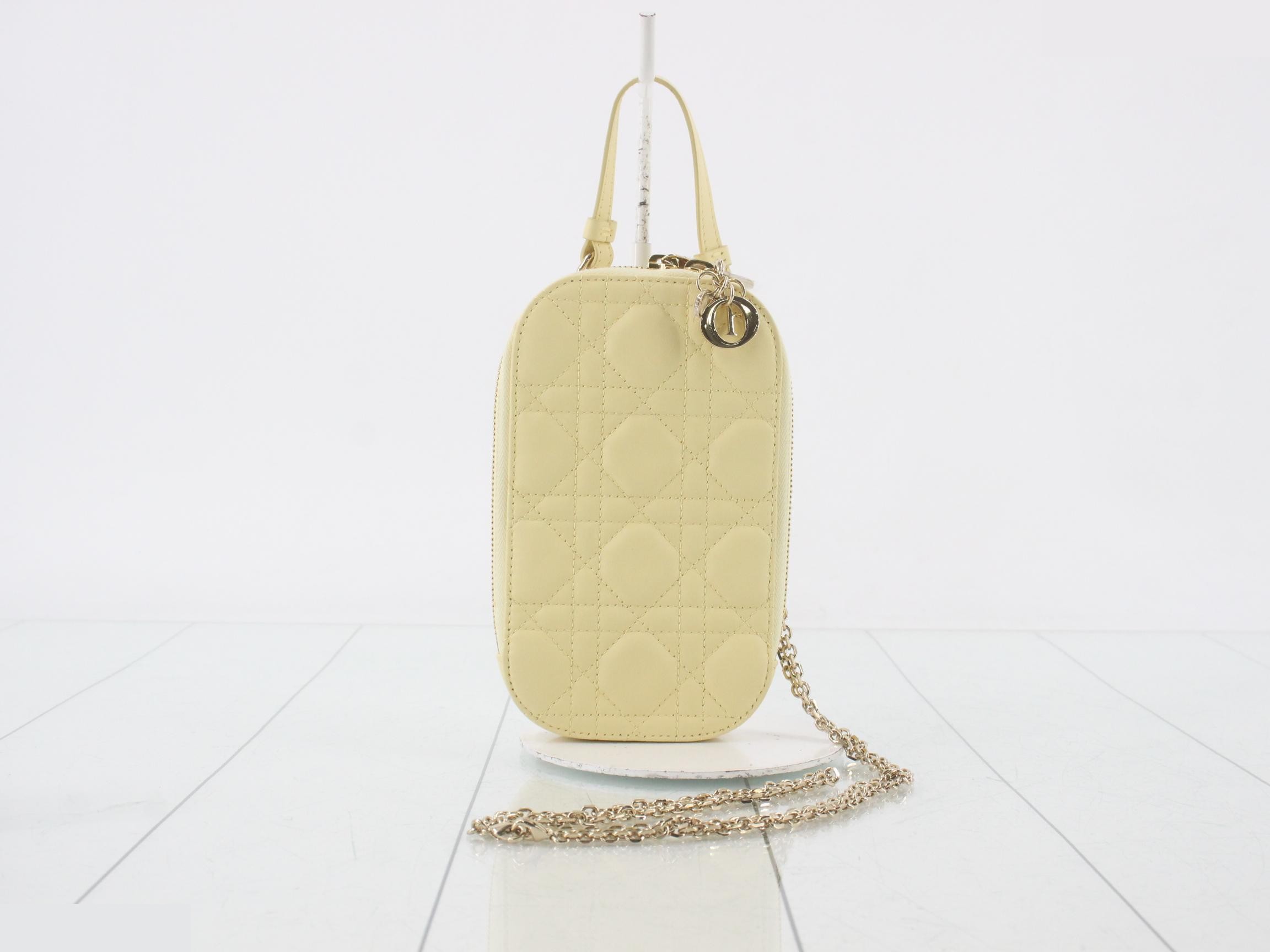 Lady Dior phone holder shoulder bag, cream