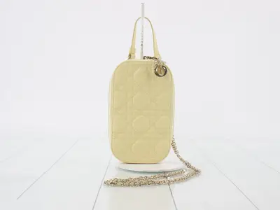 Lady Dior phone holder shoulder bag, cream