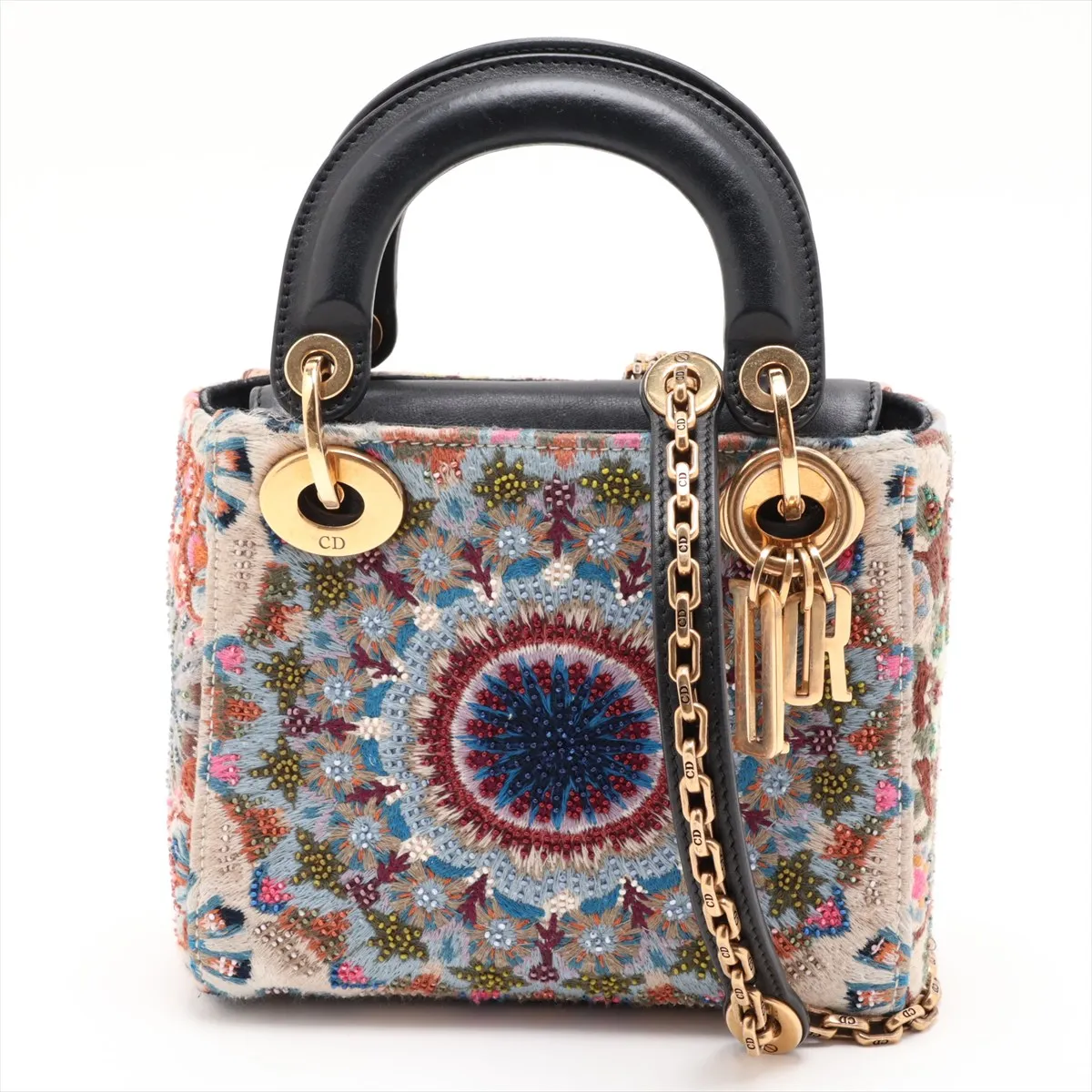 Lady Dior Mini Leather x Beads x Embroidery 2-Way Handbag Multicolor