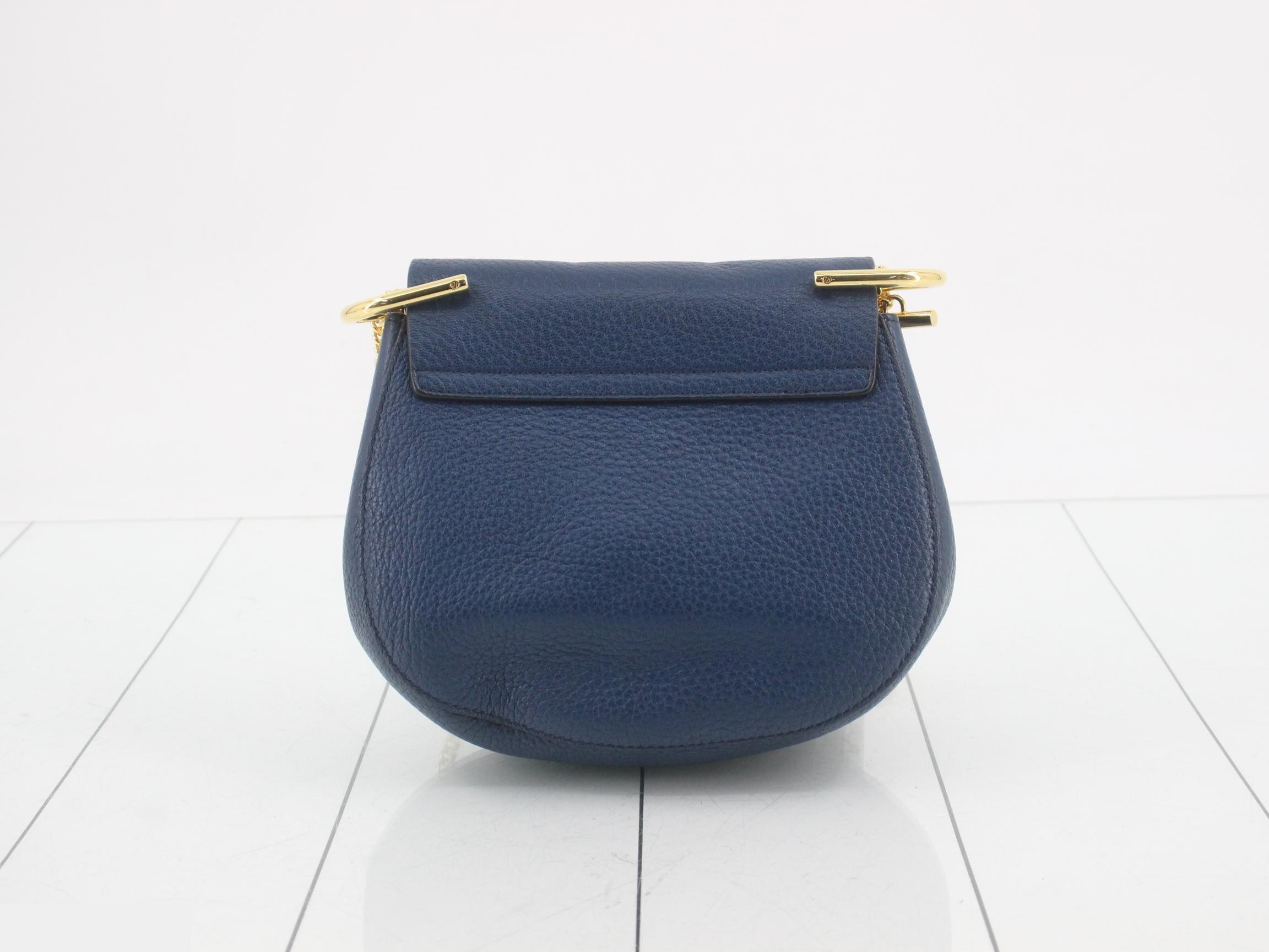 Drew Chain Shoulder Bag, Leather, Blue — view 2