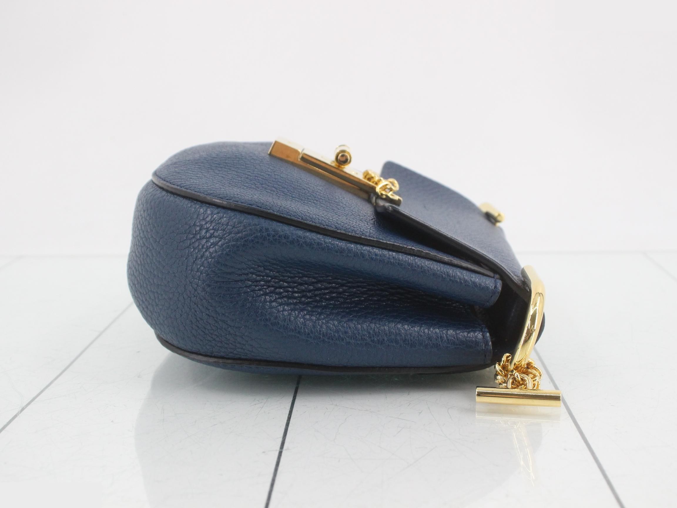 Drew Chain Shoulder Bag, Leather, Blue — view 3