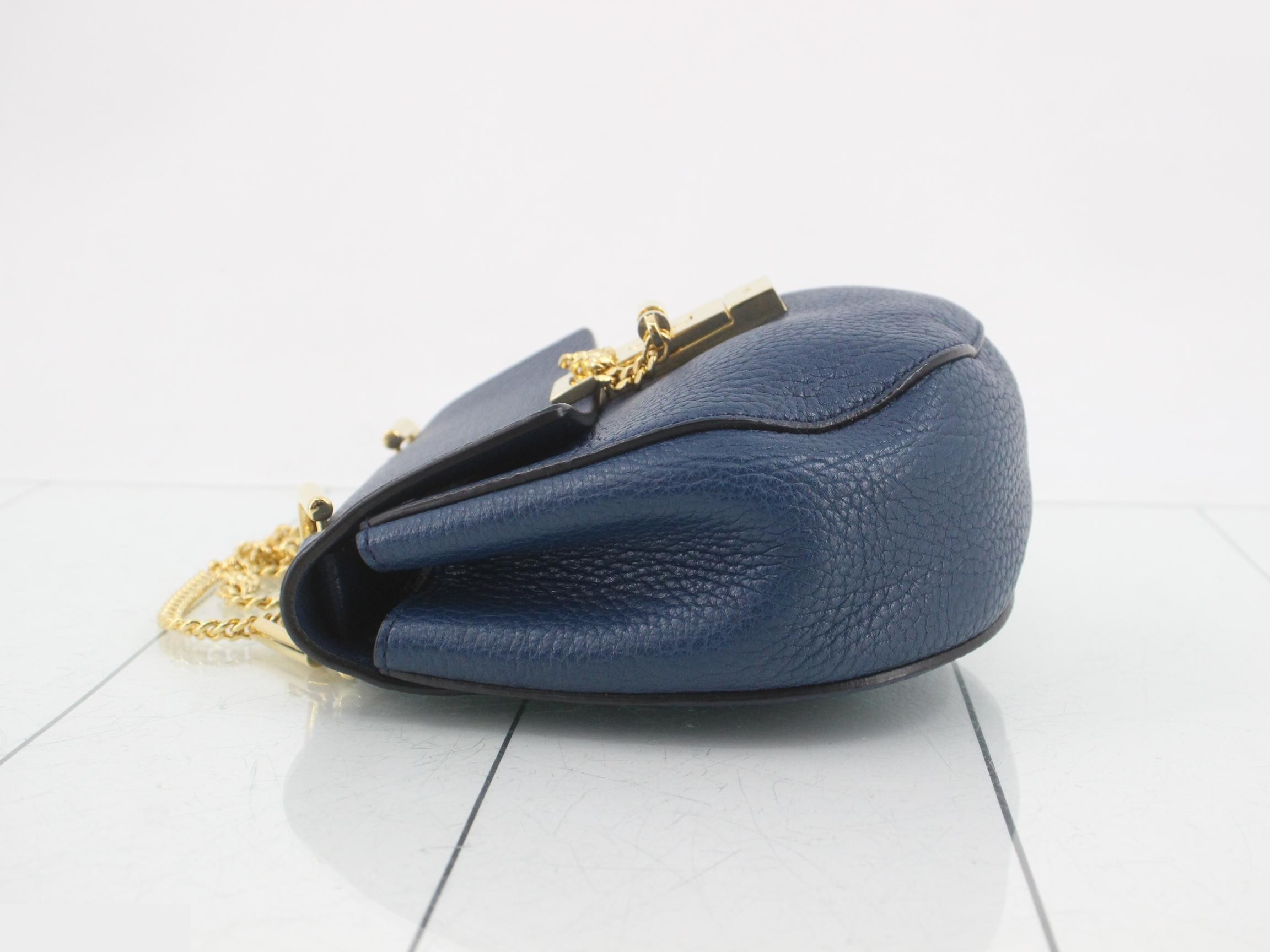 Drew Chain Shoulder Bag, Leather, Blue — view 4