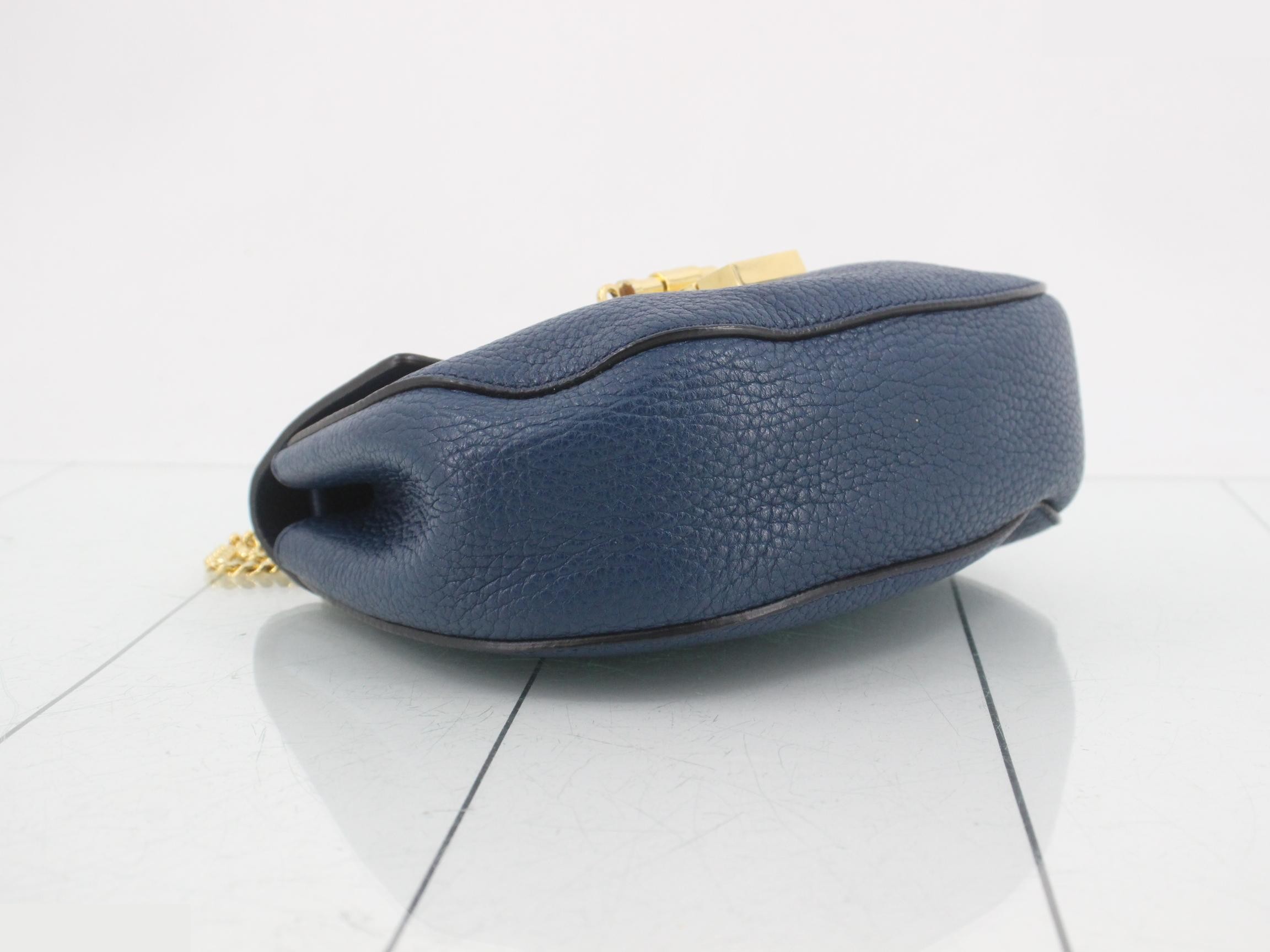 Drew Chain Shoulder Bag, Leather, Blue — view 5