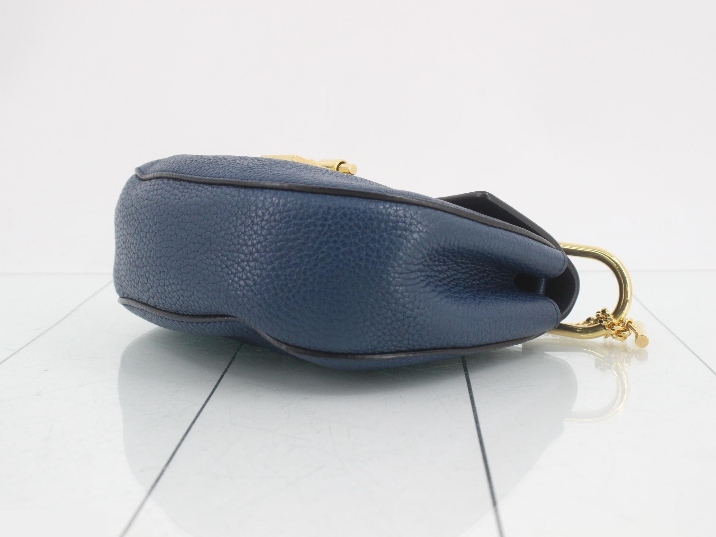 Drew Chain Shoulder Bag, Leather, Blue — view 6