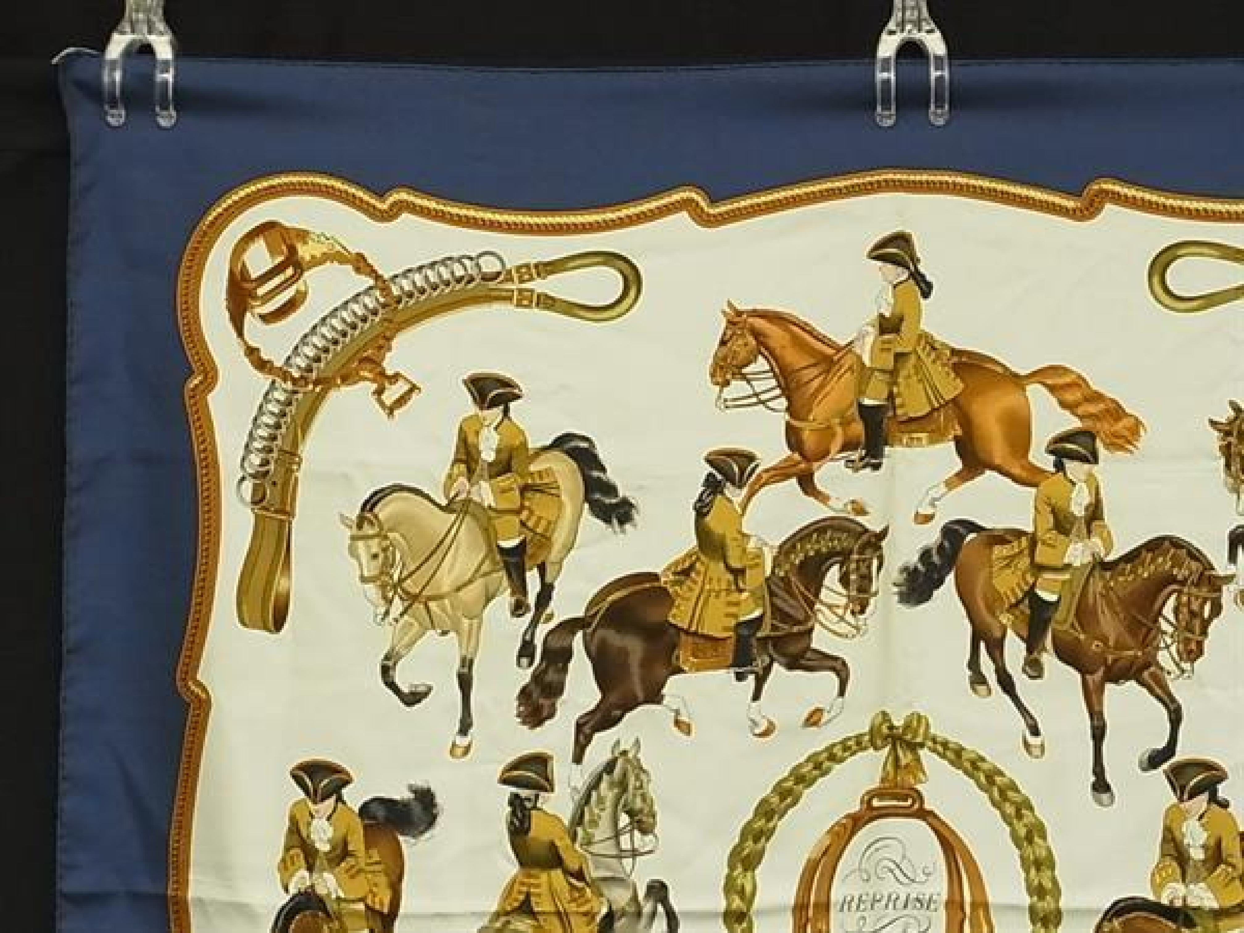 REPRISE [Equestrian Scene] Carre 90 100% Silk Scarf Stole Shawl Navy x Multicolor FY4086 Other Accessories — view 2