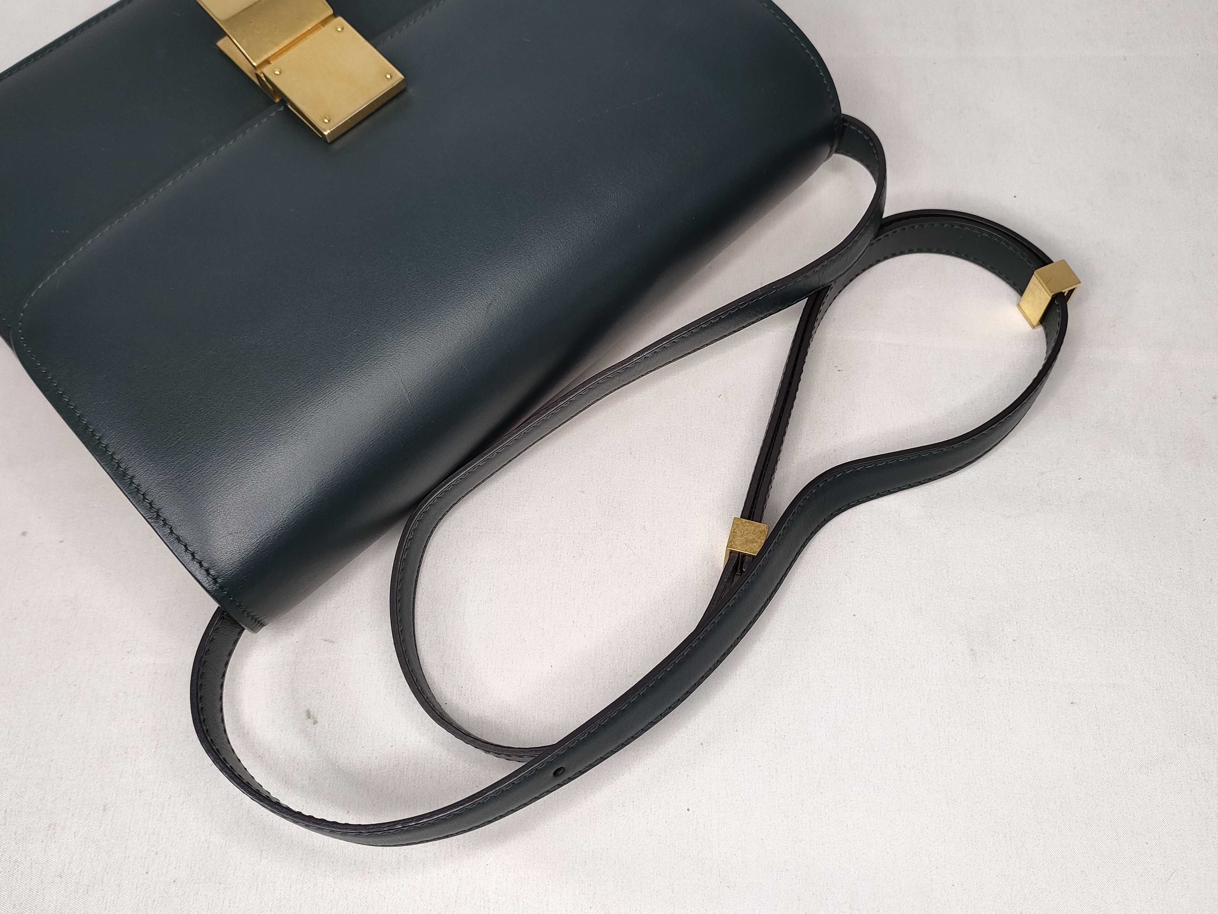 Classic Box Leather Shoulder Bag, Green — view 3