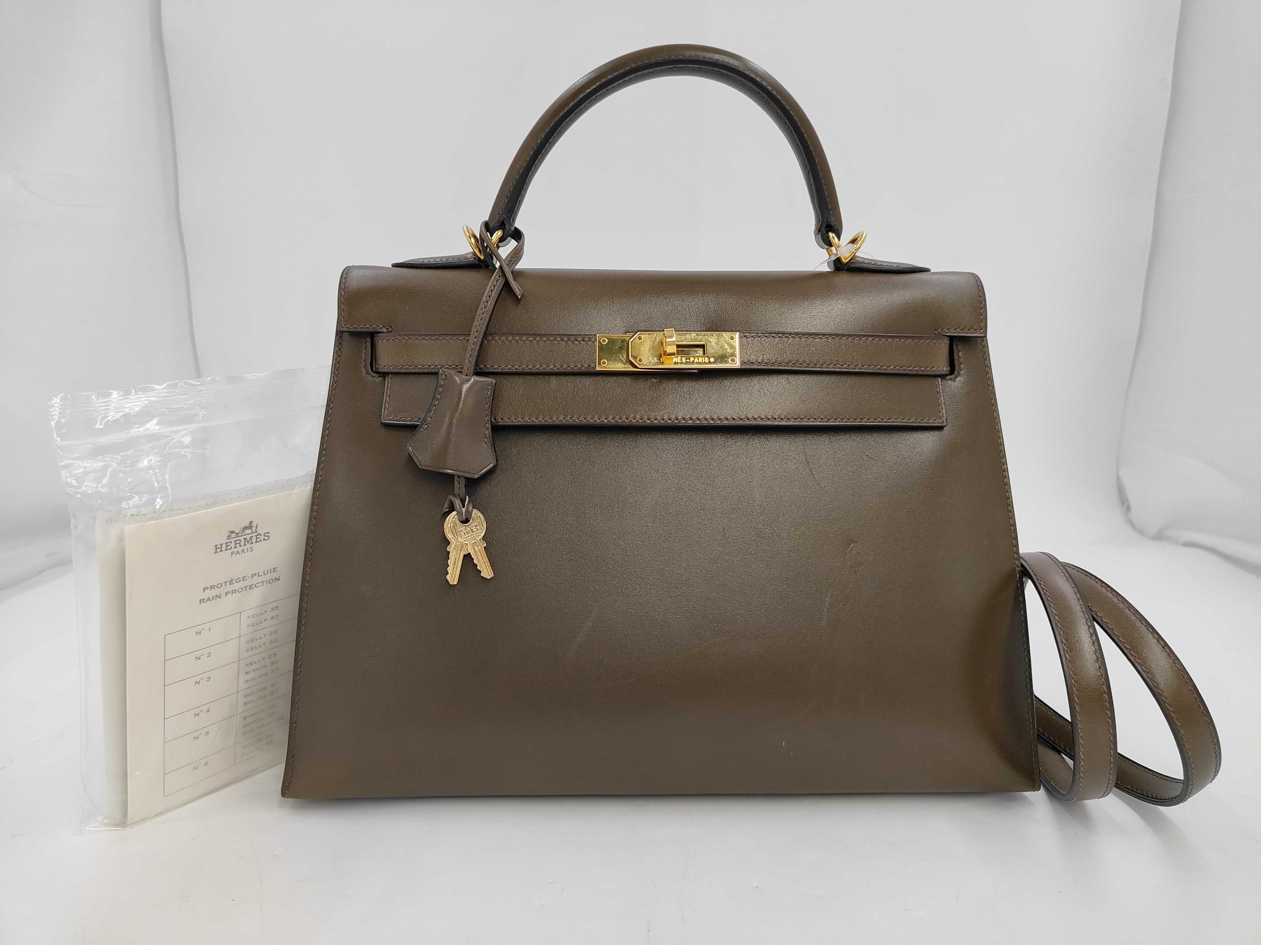 Kelly Gold Hardware Box Brown Handbag