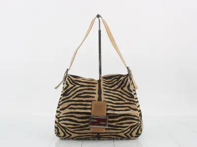 Mamma Bucket Zebra Haircalf Brown x Black Silver Hardware 28 x 22 x 12 cm