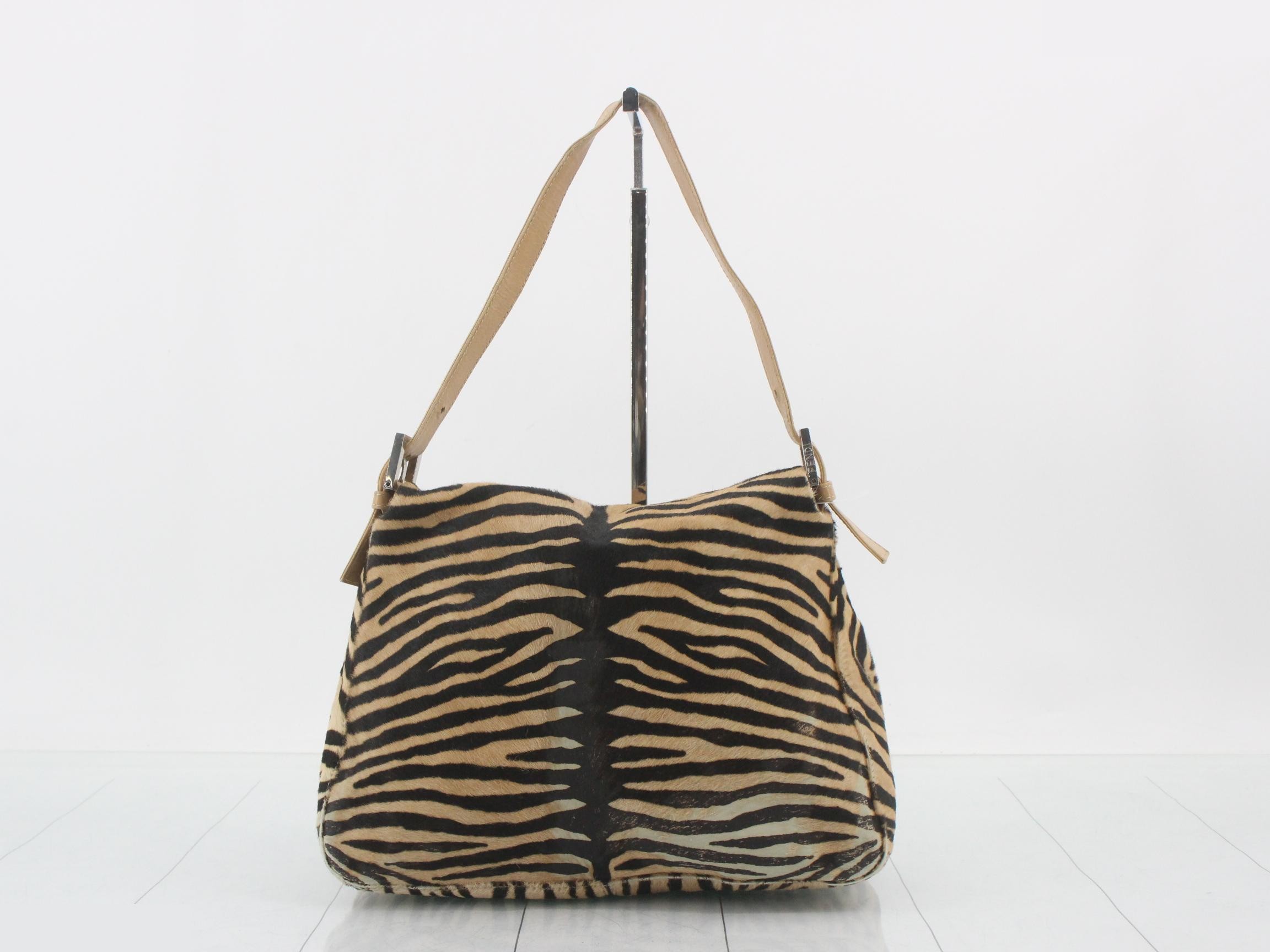 Mamma Bucket Zebra Haircalf Brown x Black Silver Hardware 28 x 22 x 12 cm — view 2