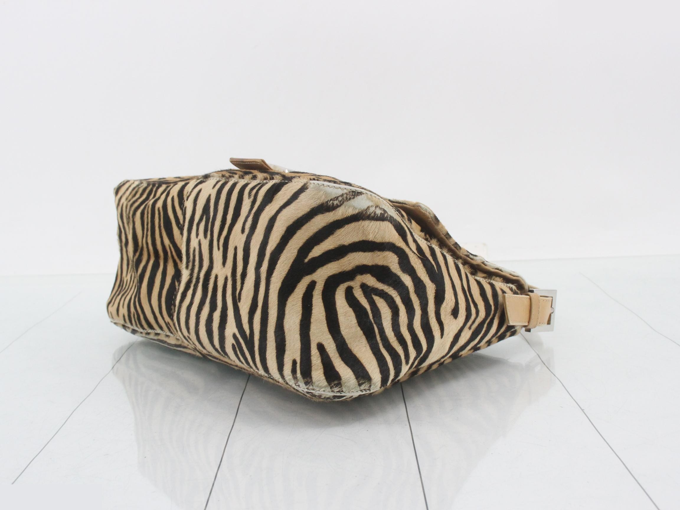 Mamma Bucket Zebra Haircalf Brown x Black Silver Hardware 28 x 22 x 12 cm — view 6