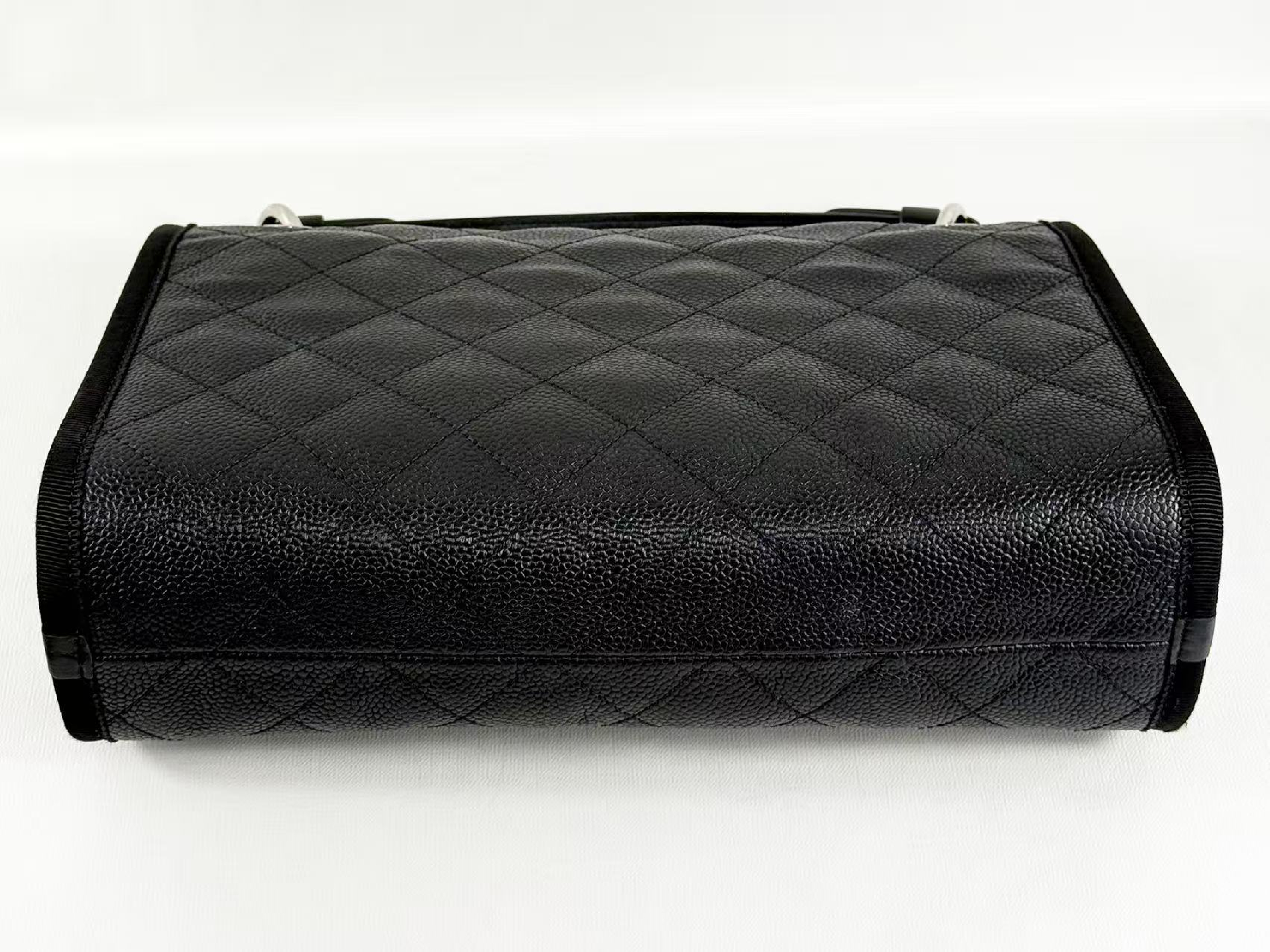 Black Caviar Skin Matelassé 2-way Tanlock Shoulder Bag, W27/H17/D7cm (approx.), serial number in the 25s, with strap and seal, silver hardware, item number 25644716. — view 12