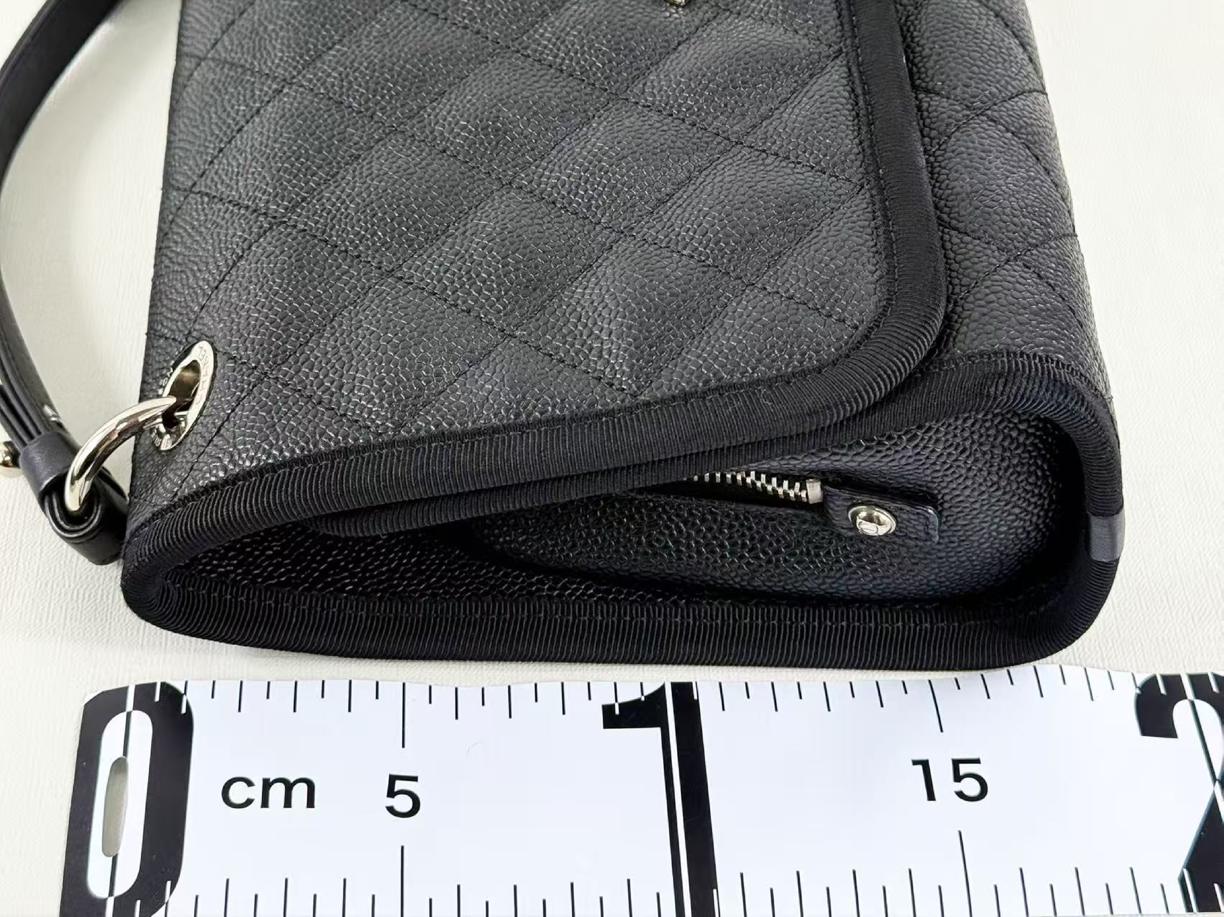Black Caviar Skin Matelassé 2-way Tanlock Shoulder Bag, W27/H17/D7cm (approx.), serial number in the 25s, with strap and seal, silver hardware, item number 25644716. — view 5