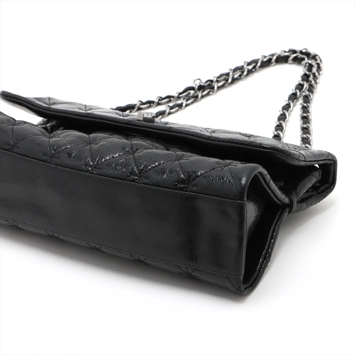 Matelassé 2.55 Coated Leather Single Flap Double Chain Bag, Black, Silver Hardware, 10258509 (Serial Number in the 10s) — view 3