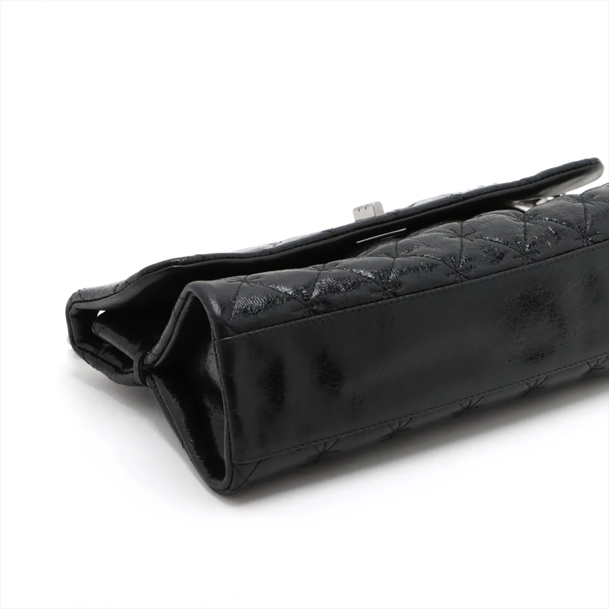 Matelassé 2.55 Coated Leather Single Flap Double Chain Bag, Black, Silver Hardware, 10258509 (Serial Number in the 10s) — view 4