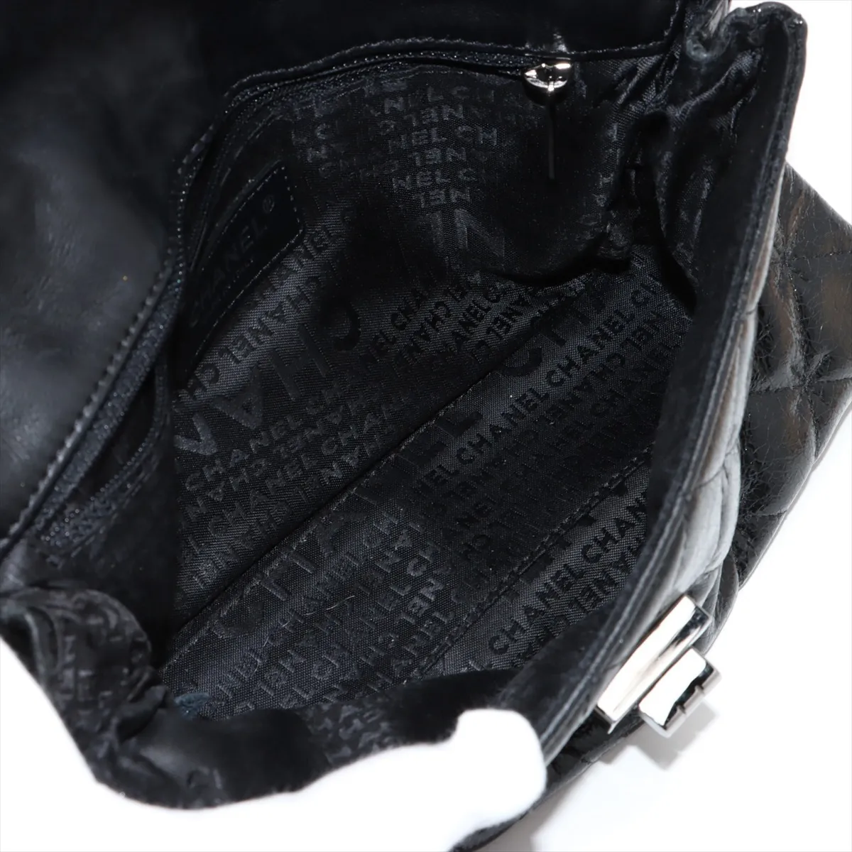 Matelassé 2.55 Coated Leather Single Flap Double Chain Bag, Black, Silver Hardware, 10258509 (Serial Number in the 10s) — view 7