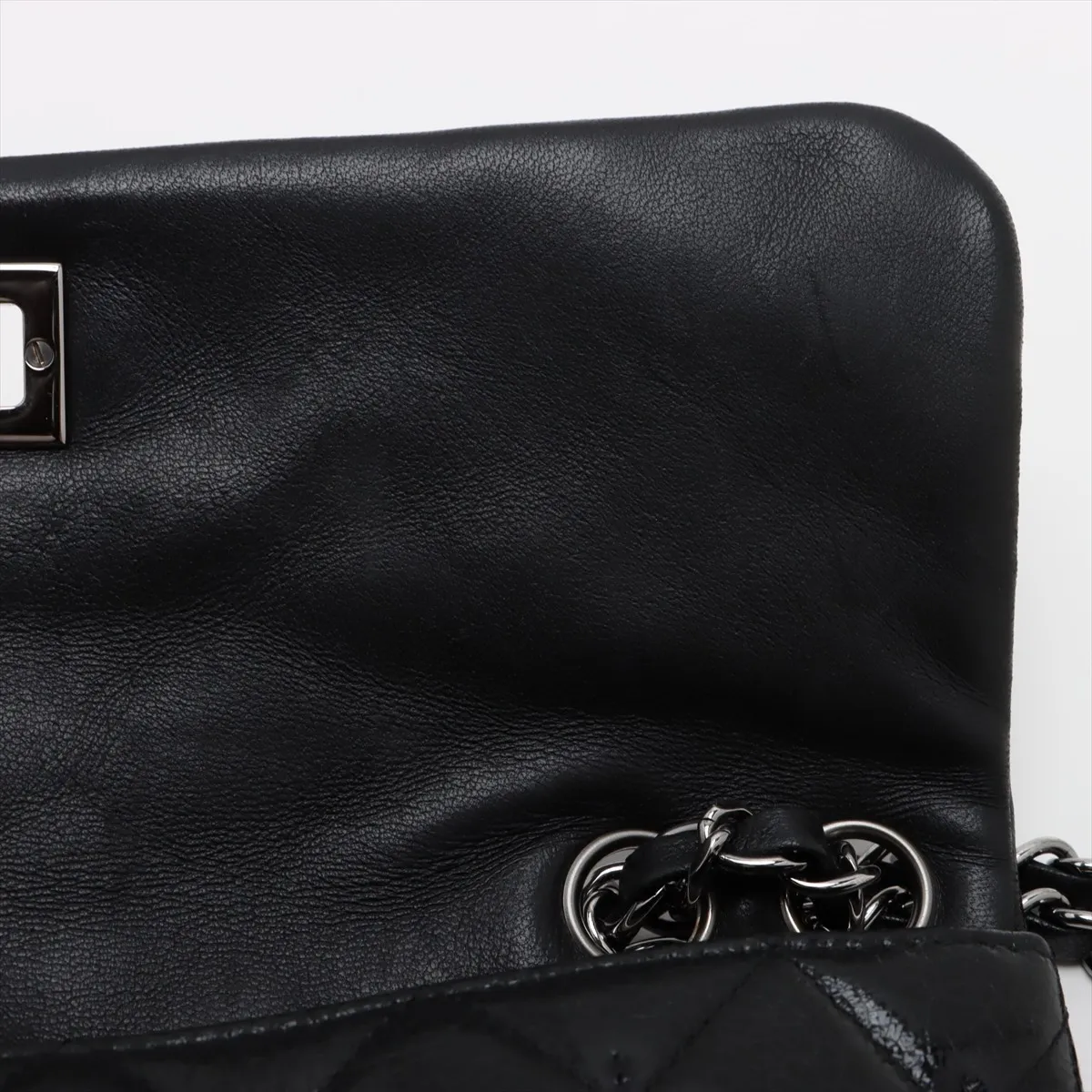 Matelassé 2.55 Coated Leather Single Flap Double Chain Bag, Black, Silver Hardware, 10258509 (Serial Number in the 10s) — view 9