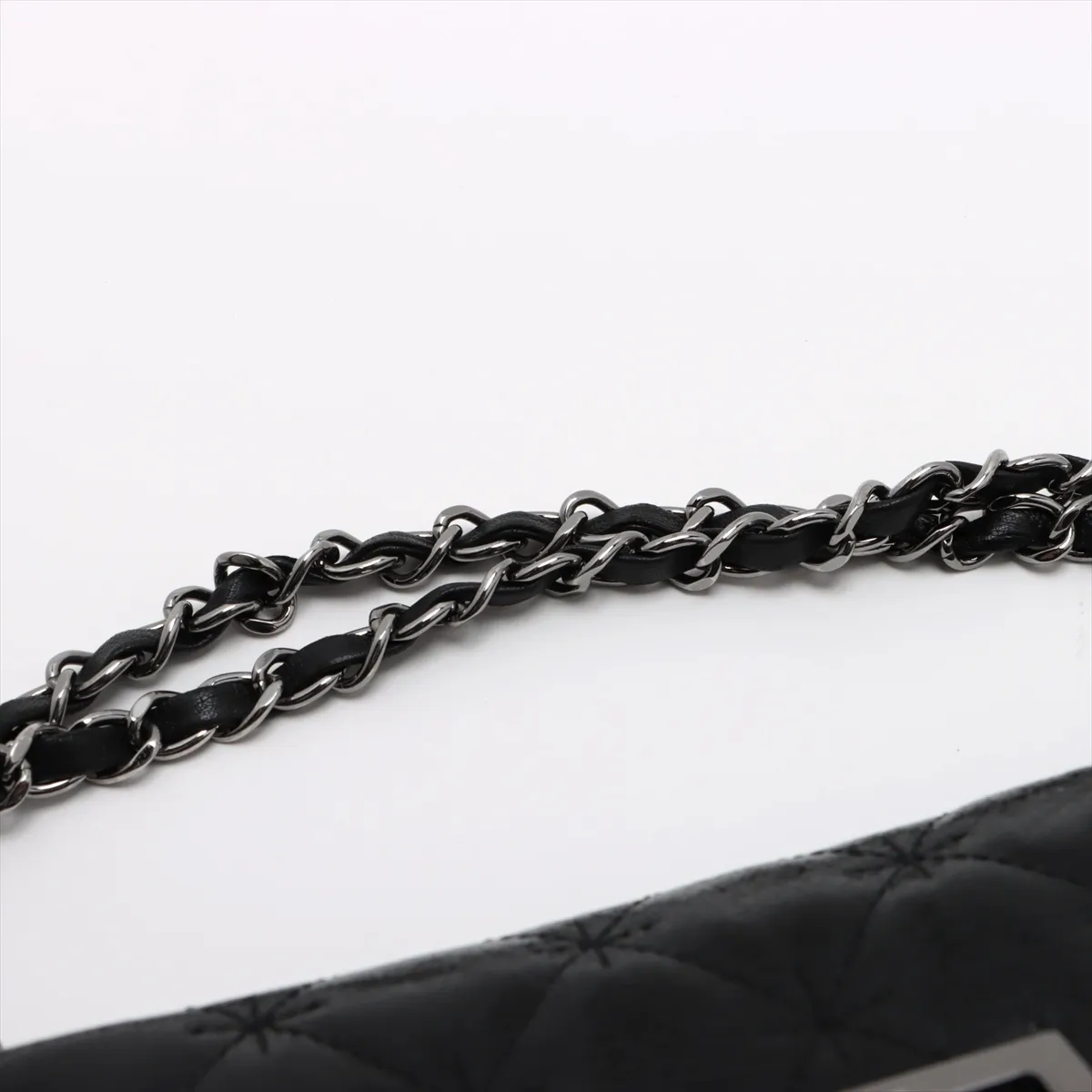 Matelassé 2.55 Coated Leather Single Flap Double Chain Bag, Black, Silver Hardware, 10258509 (Serial Number in the 10s) — view 10
