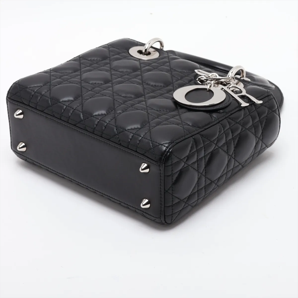 Cannage My Lady Dior Leather 2-Way Handbag, Black, with Charm — view 3