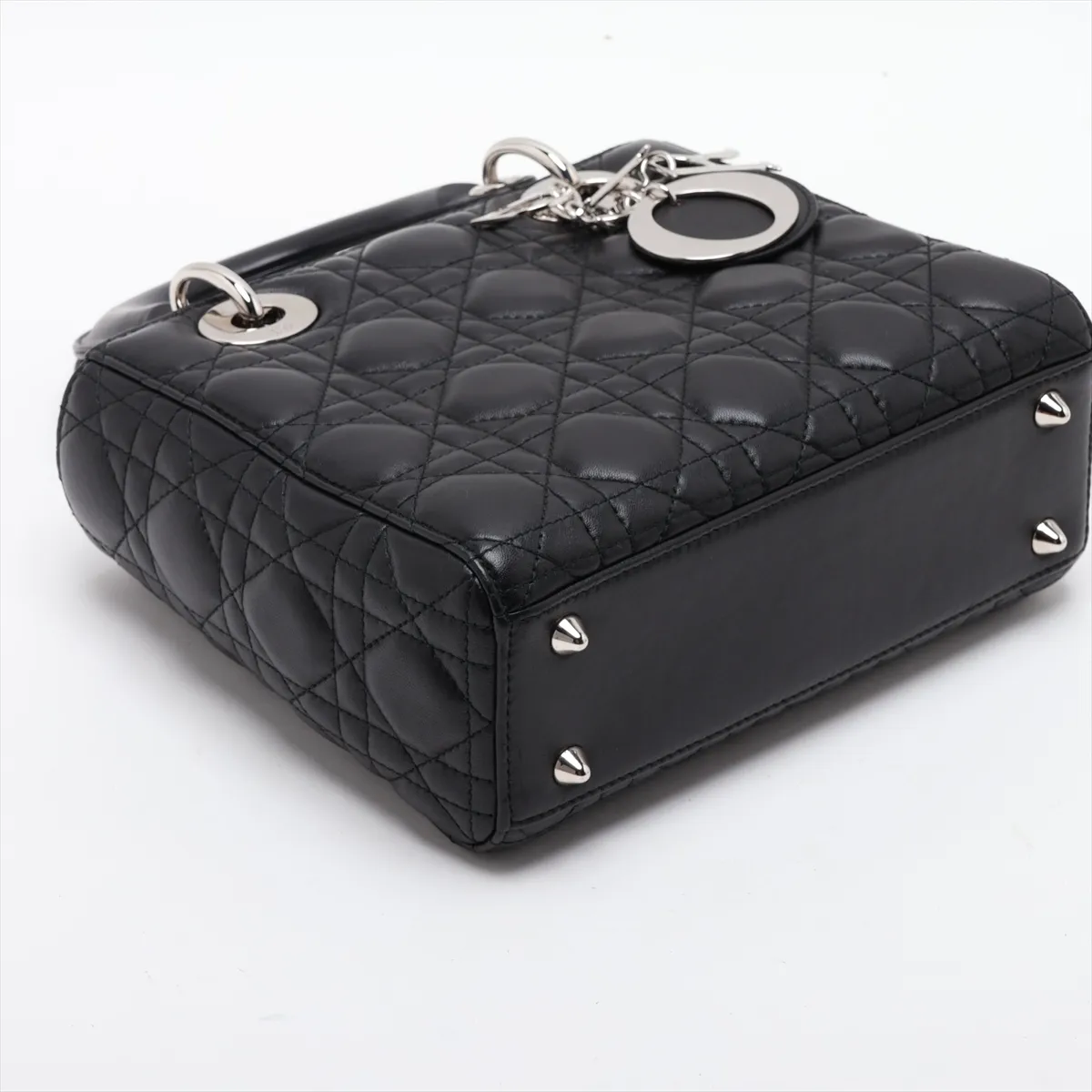 Cannage My Lady Dior Leather 2-Way Handbag, Black, with Charm — view 4