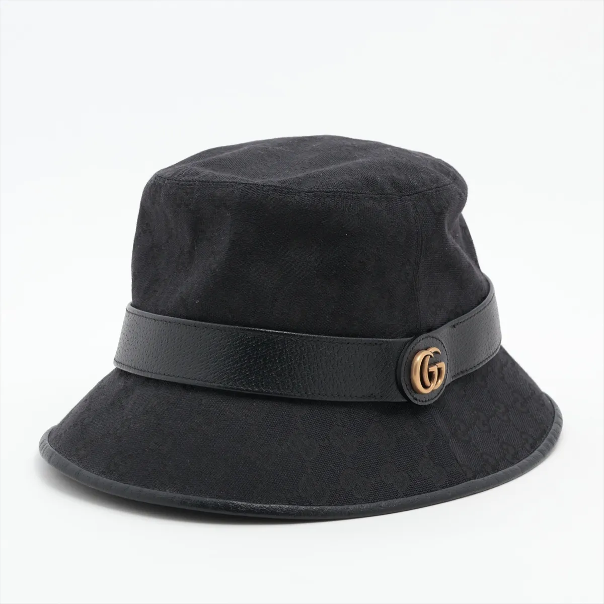576587 GG Canvas Hat, Size L, Cotton x Polyester x Nylon, Black. Shows signs of wear,