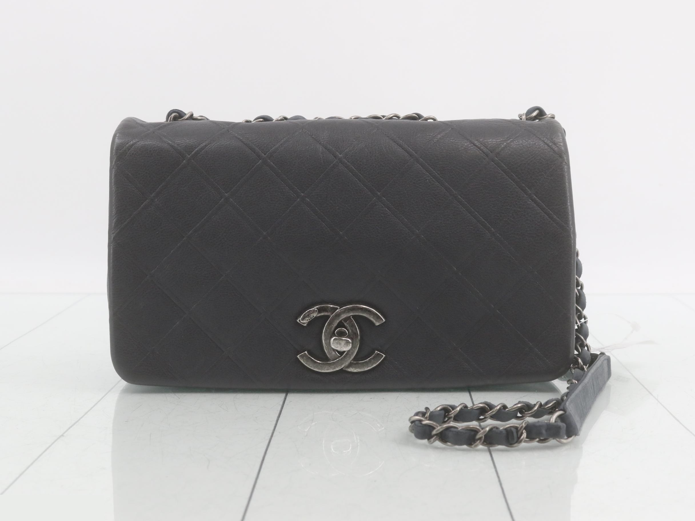 Leather Turnlock Double Chain Shoulder Bag