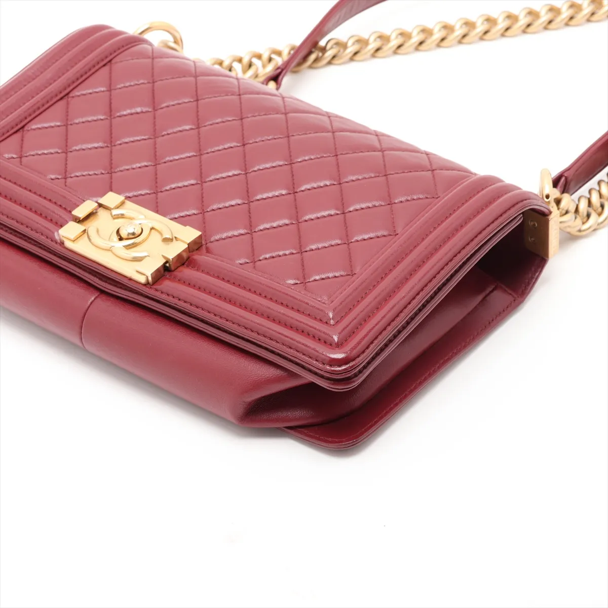 Boy Chanel 25 Lambskin Chain Shoulder Bag, Red with Gold Hardware, 23677887, Serial Number 23, A67086 — view 3