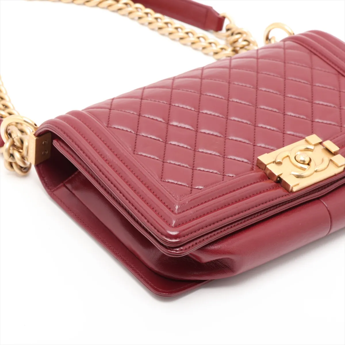 Boy Chanel 25 Lambskin Chain Shoulder Bag, Red with Gold Hardware, 23677887, Serial Number 23, A67086 — view 4
