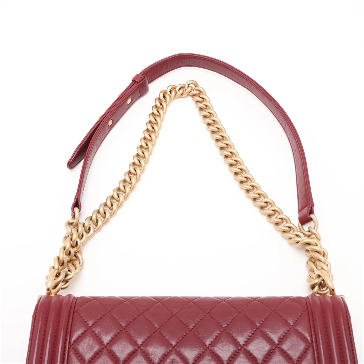 Boy Chanel 25 Lambskin Chain Shoulder Bag, Red with Gold Hardware, 23677887, Serial Number 23, A67086 — view 6
