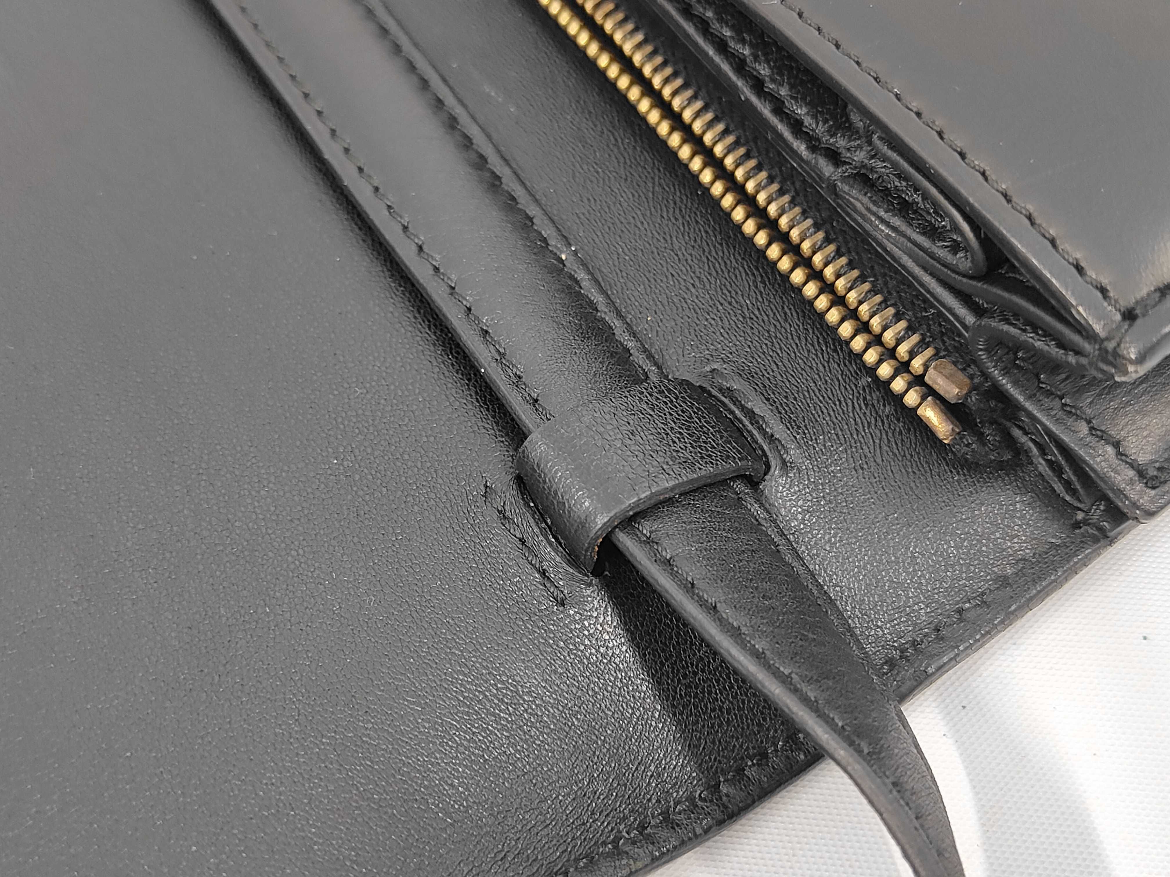 Classic Box Leather Shoulder Bag, Black — view 7