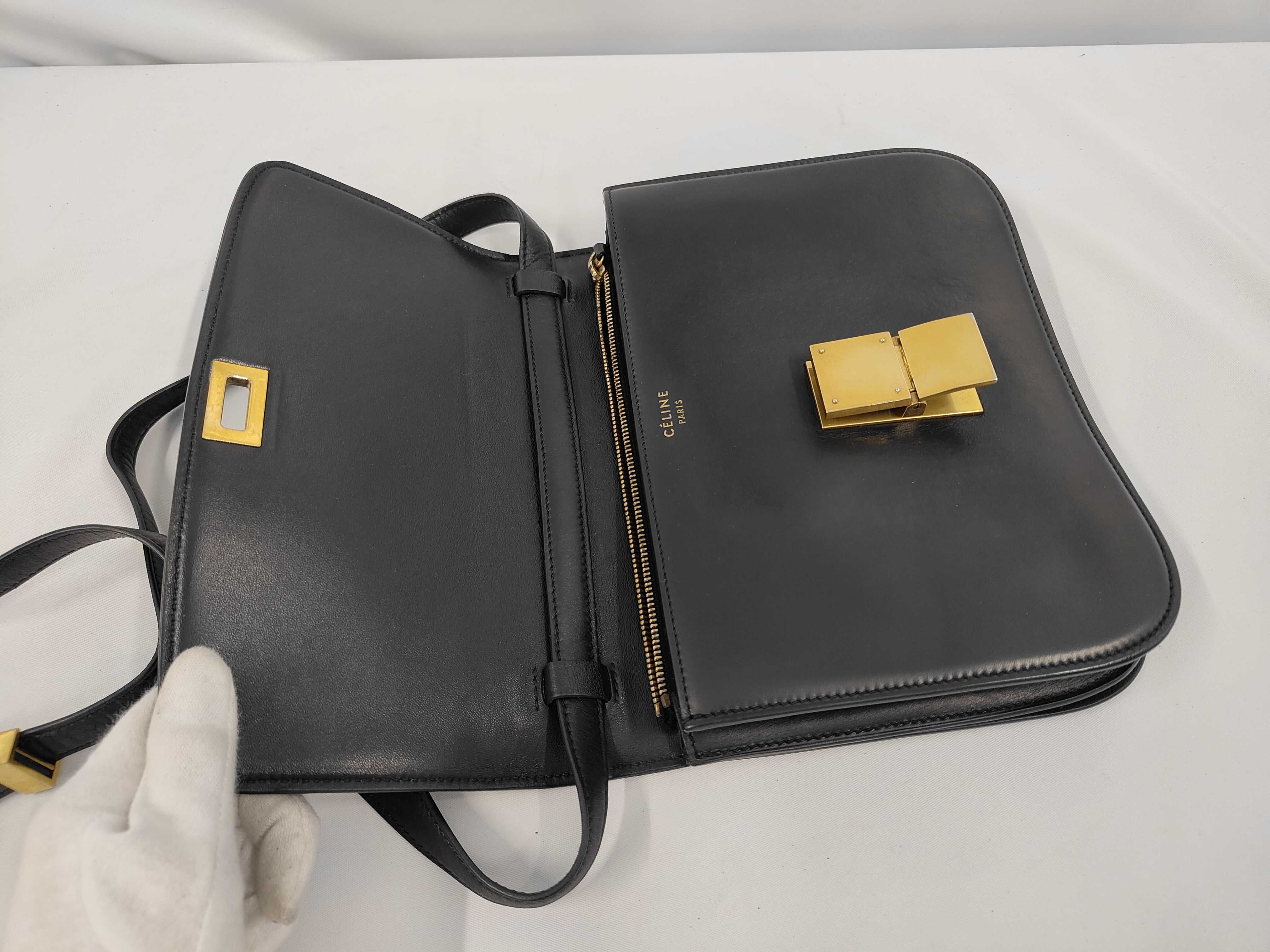 Classic Box Leather Shoulder Bag, Black — view 8