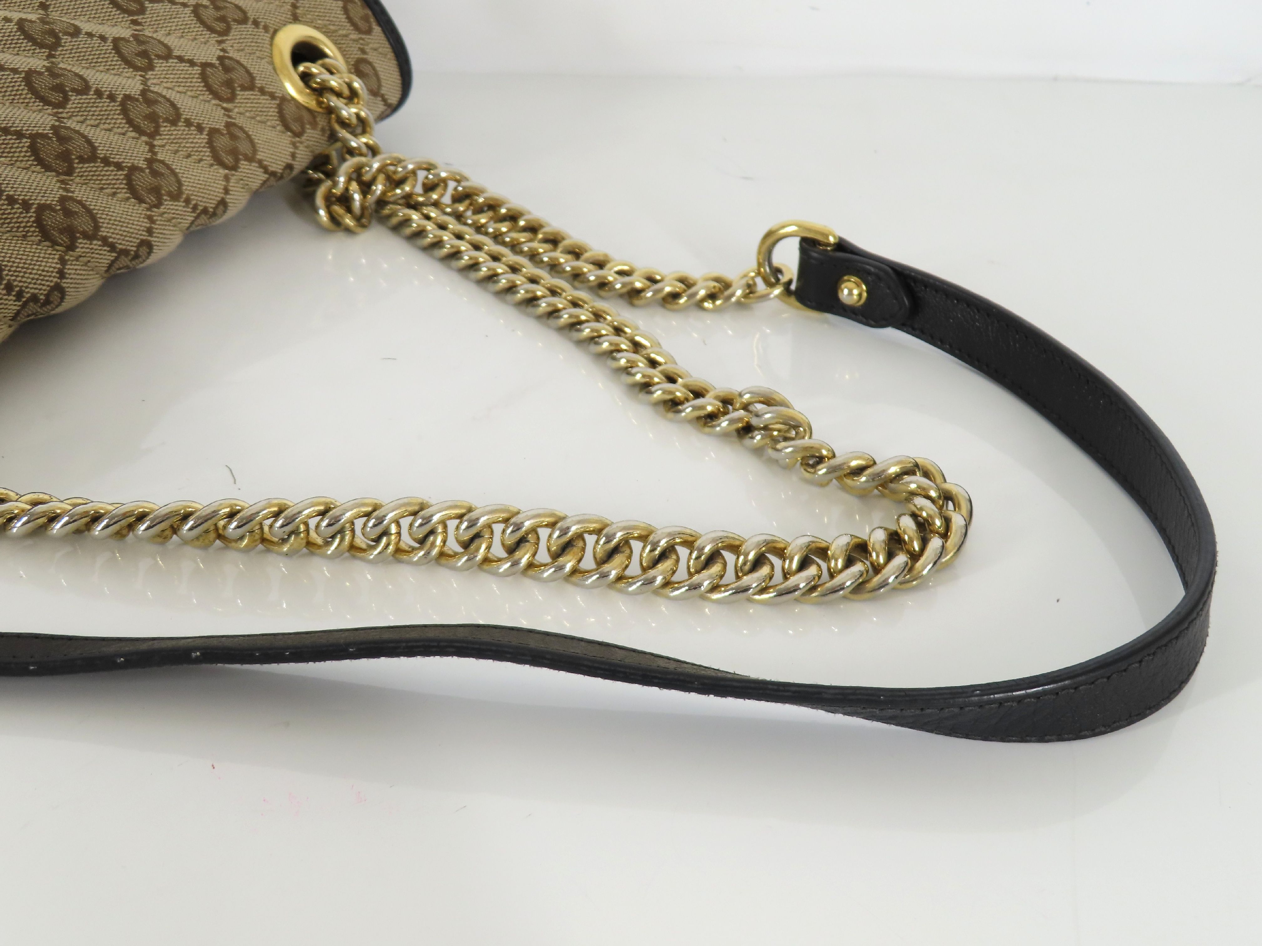 ID- GG Marmont GG Canvas & Leather Chain Shoulder Bag Brown 443497 Shoulder Bag — view 3