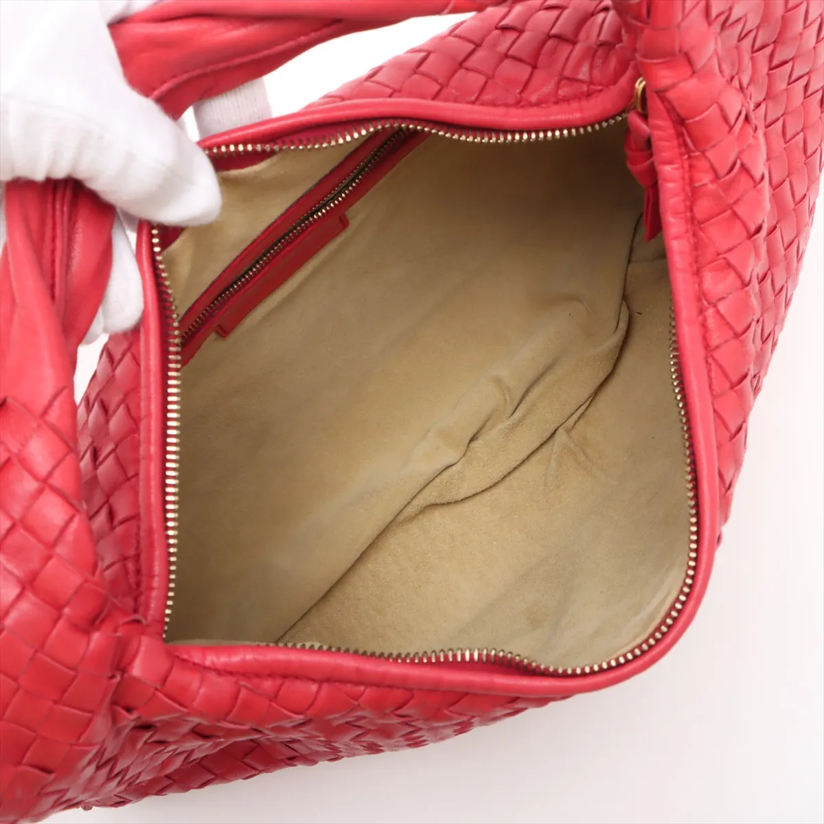 Intrecciato Leather Shoulder Bag Red 115653 — view 7