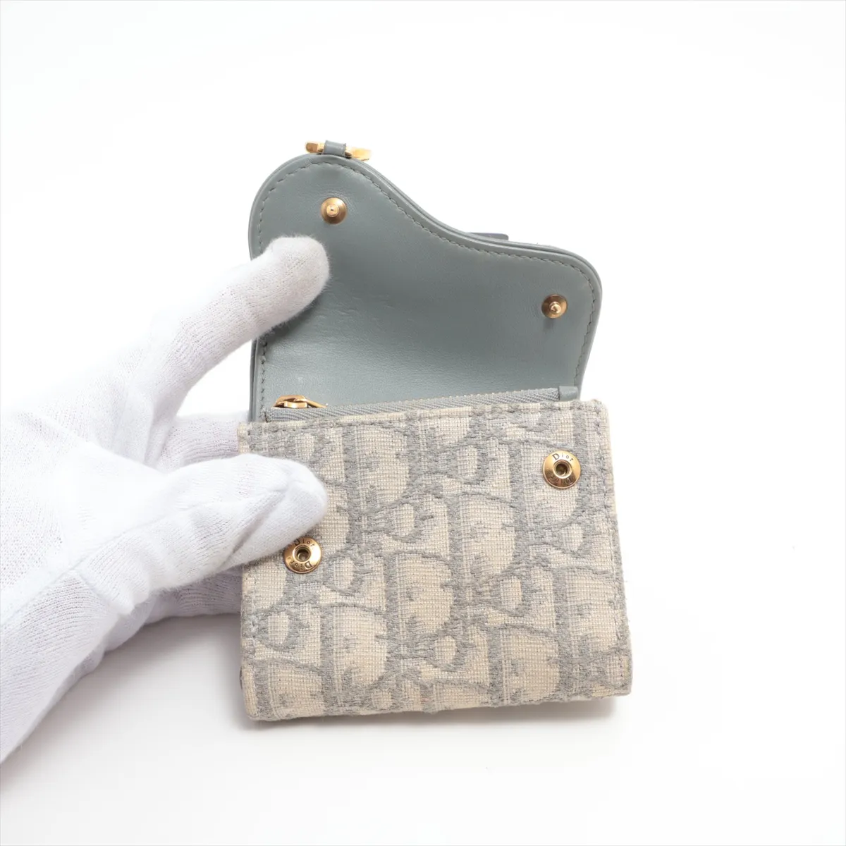 Oblique Saddle Canvas x Leather Compact Wallet, Beige — view 3