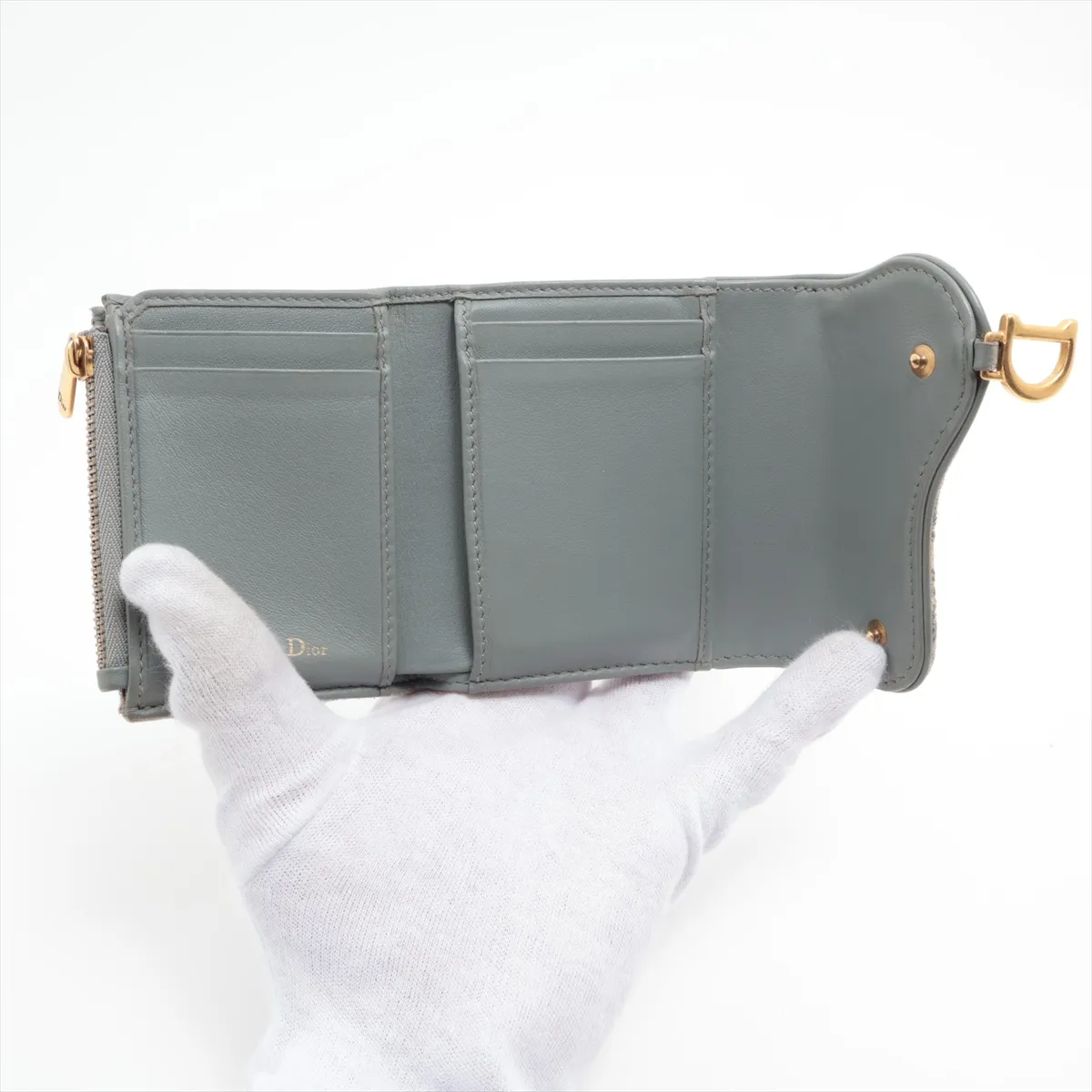 Oblique Saddle Canvas x Leather Compact Wallet, Beige — view 4