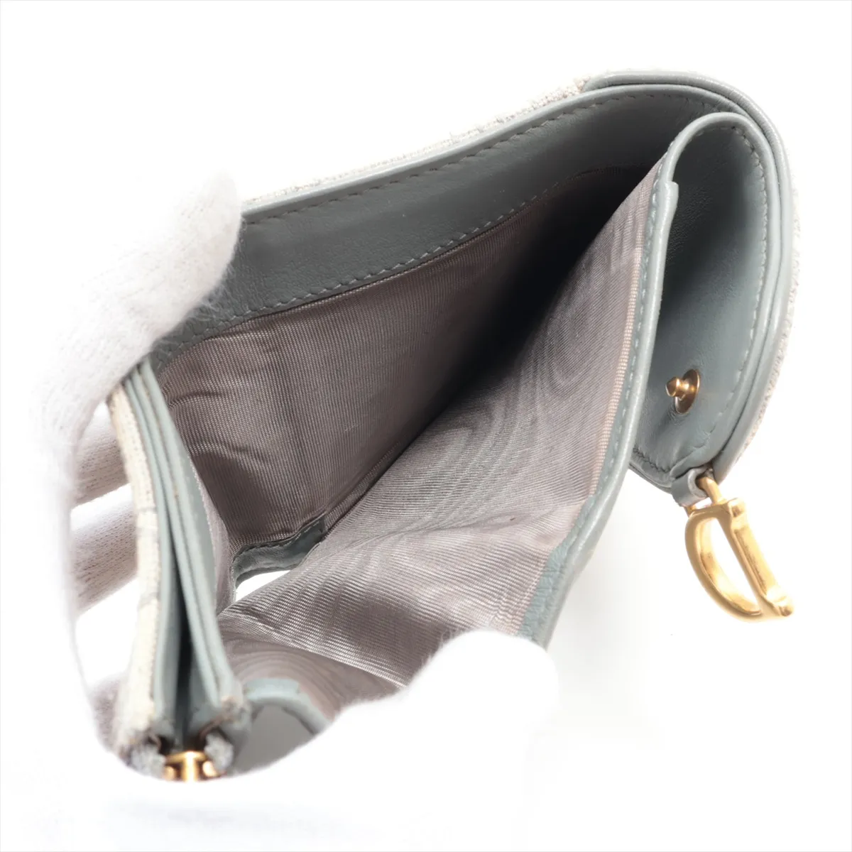 Oblique Saddle Canvas x Leather Compact Wallet, Beige — view 5