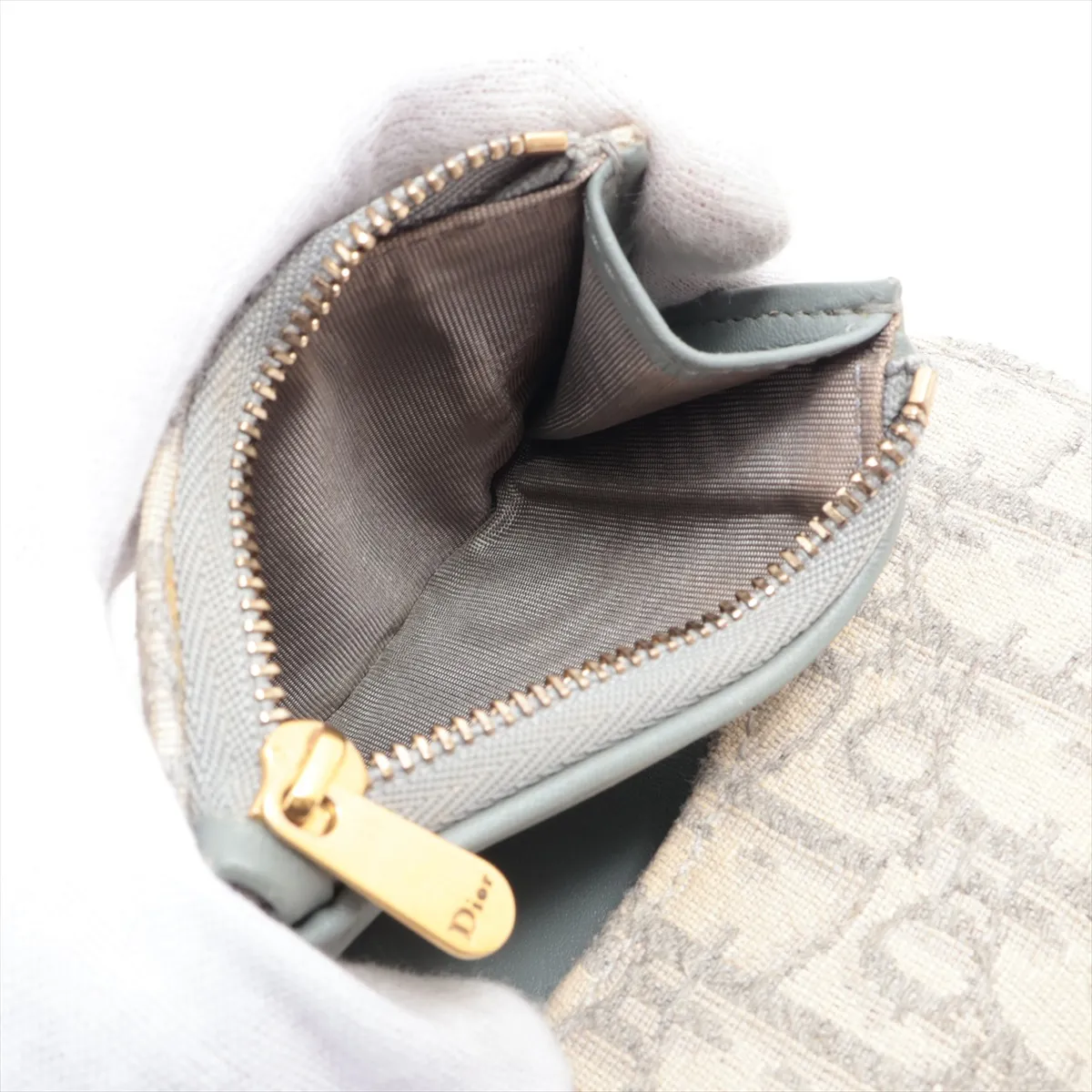 Oblique Saddle Canvas x Leather Compact Wallet, Beige — view 6