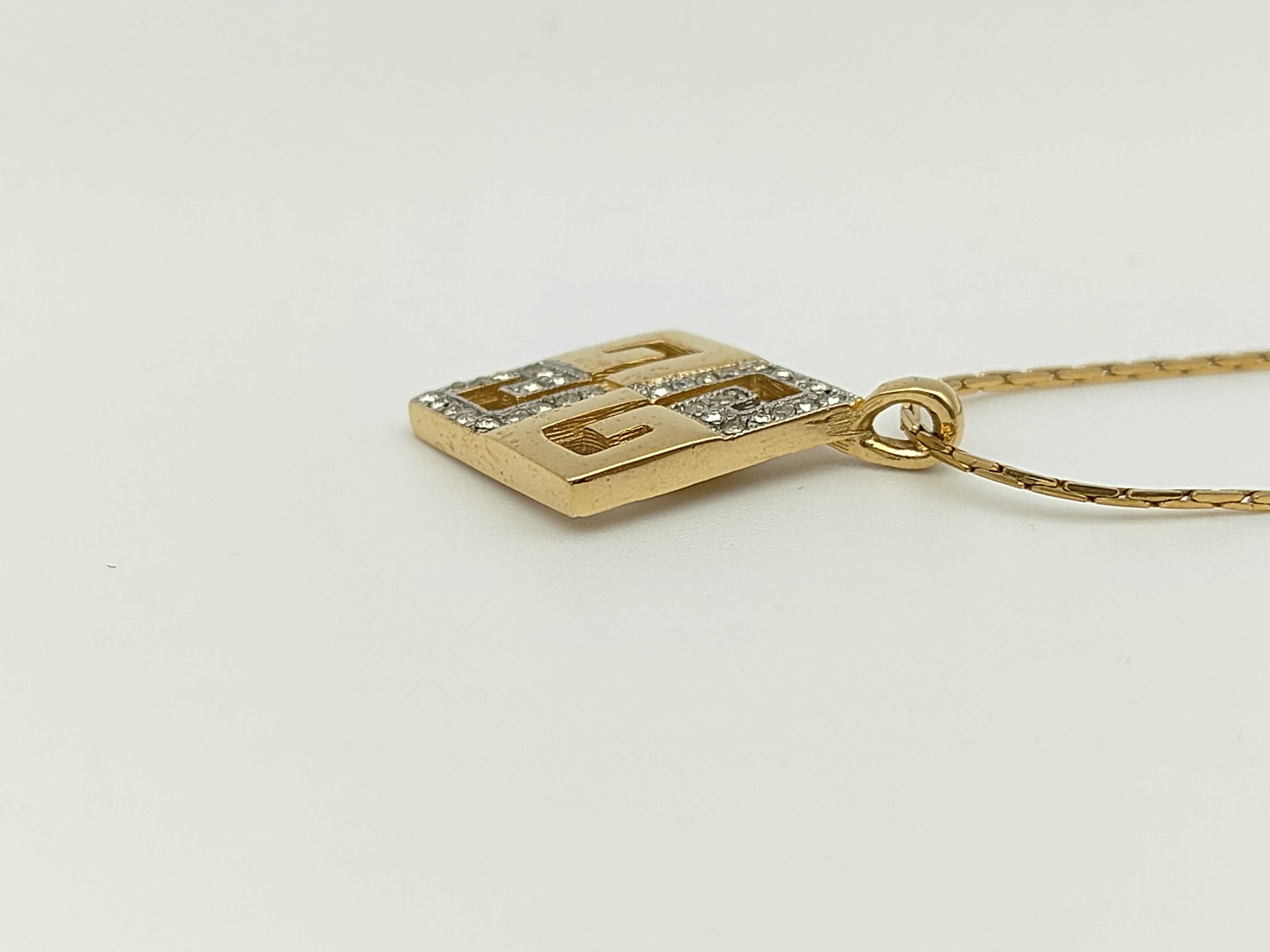 Rhinestone G Logo Square Diamond Gold Necklace — view 3