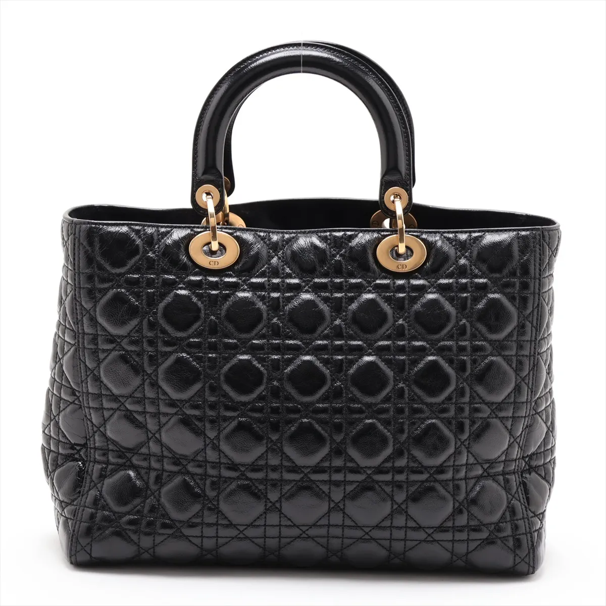 Lady Dior Cannage Large Leather Handbag, Black — view 2