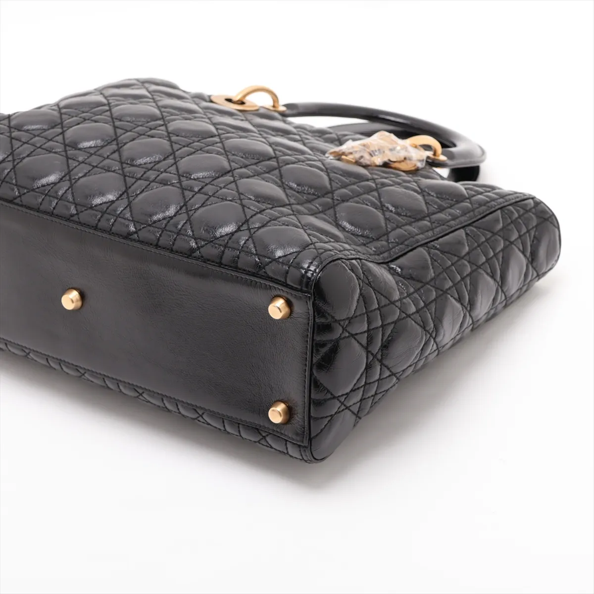 Lady Dior Cannage Large Leather Handbag, Black — view 3