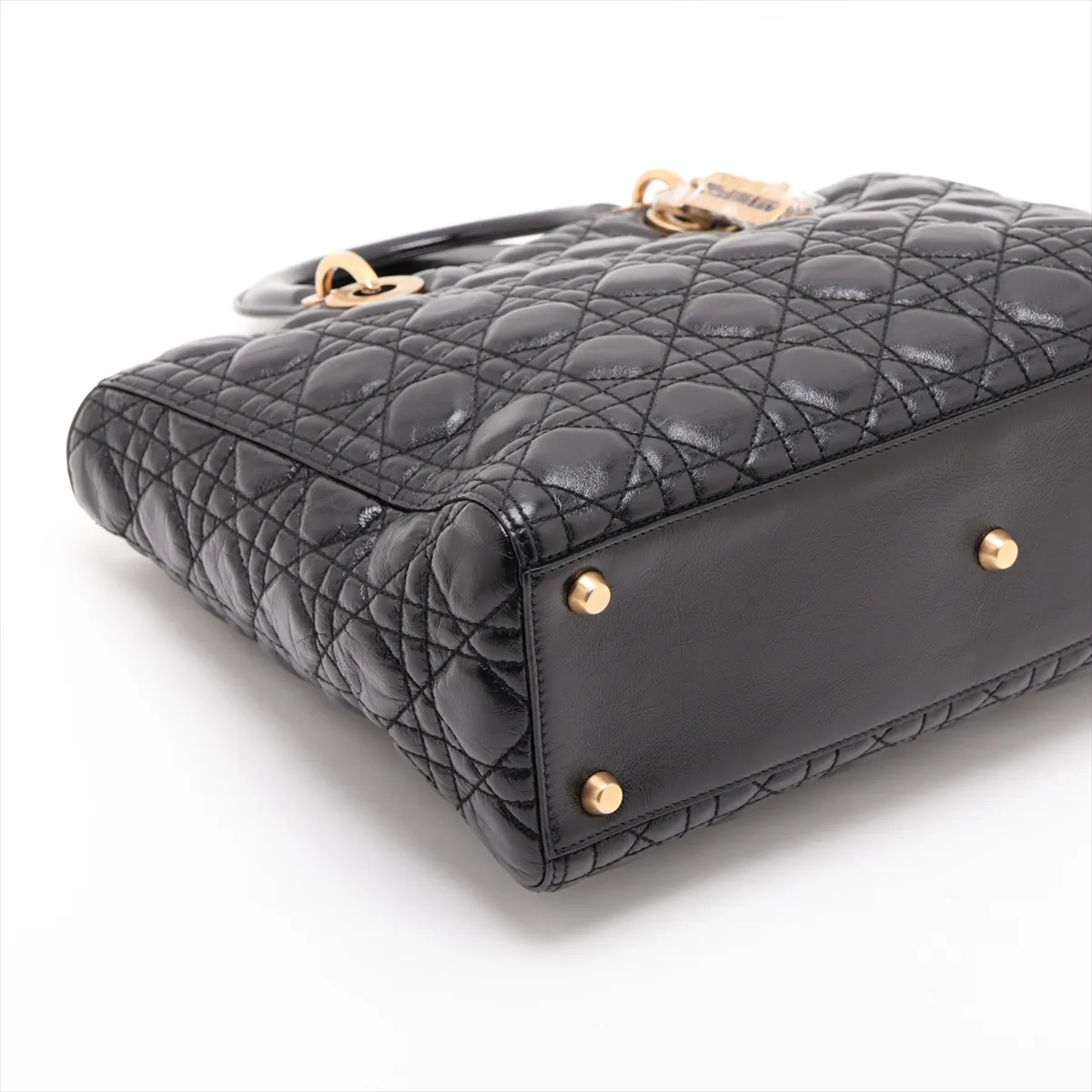 Lady Dior Cannage Large Leather Handbag, Black — view 4