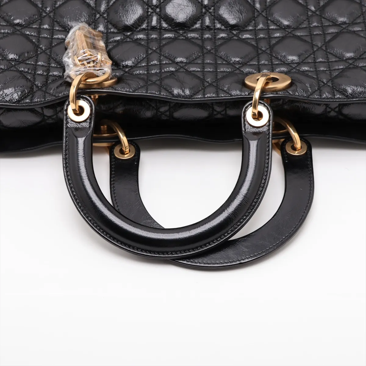 Lady Dior Cannage Large Leather Handbag, Black — view 5