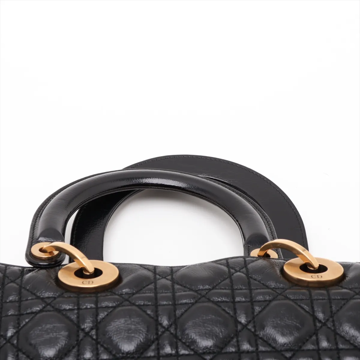 Lady Dior Cannage Large Leather Handbag, Black — view 6