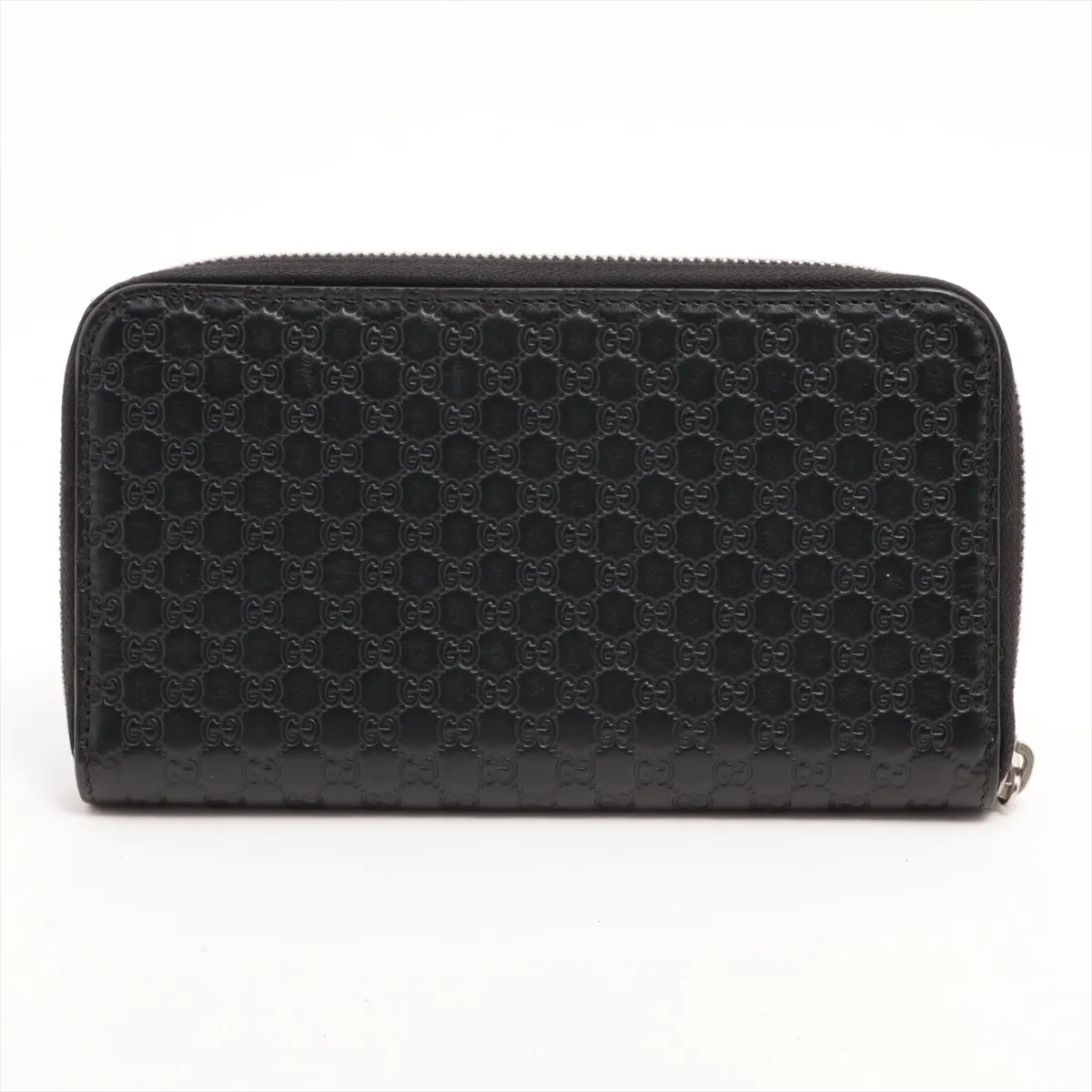 Microguccissima 544473 Leather Round Zip Wallet, Black, with G stamp. — view 2