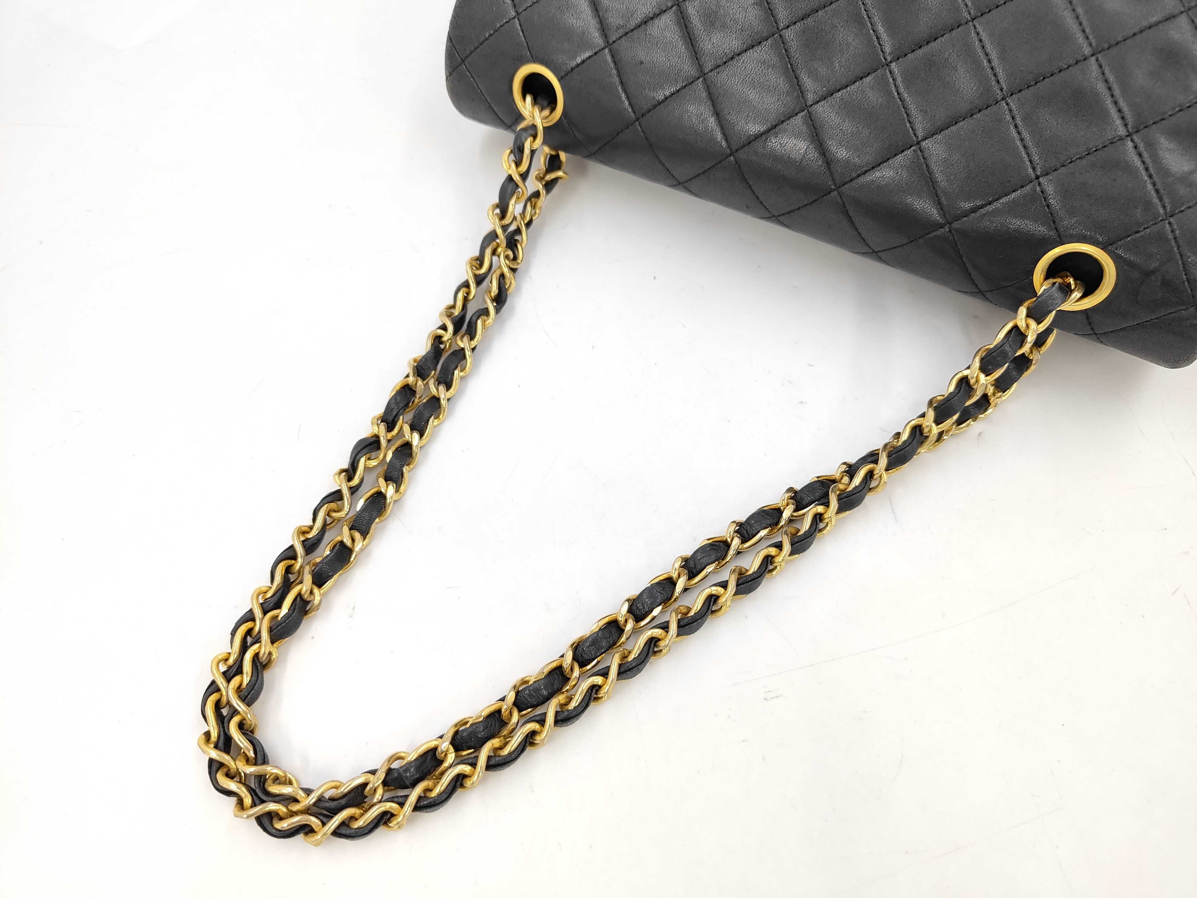 Matelassé 25 Lambskin Double Flap Double Chain Bag, Black with Gold Hardware, Series 1, A01112, Shoulder Bag — view 5