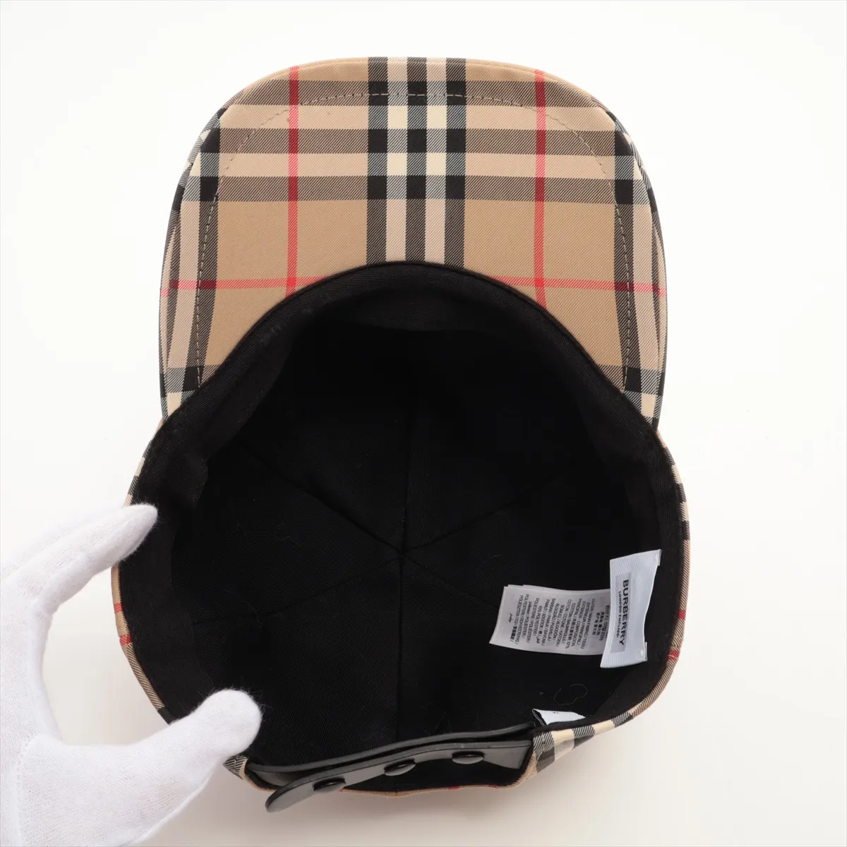Nova Check Cap, Size M, Cotton, Beige. Shows wear, — view 4