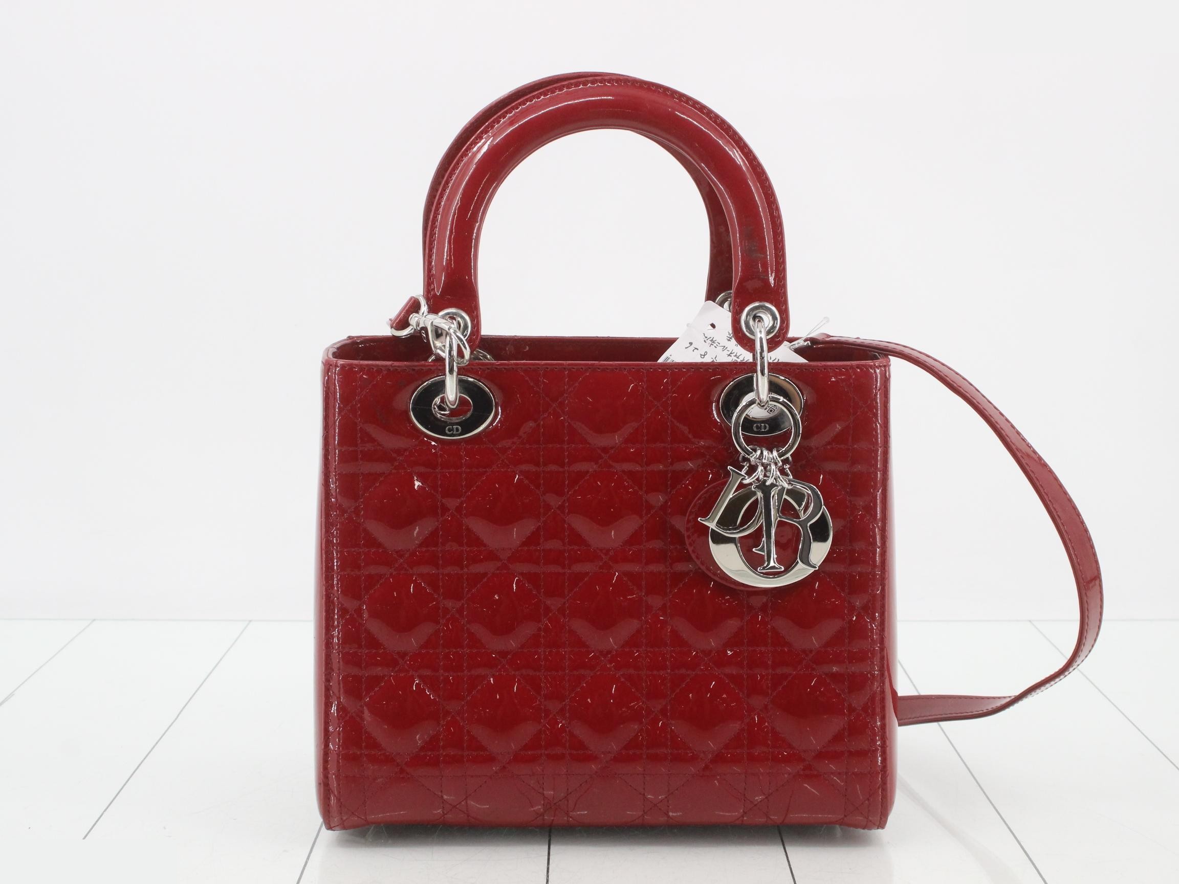 Cannage Lady Dior 2-Way Bag, Red, Patent Leather