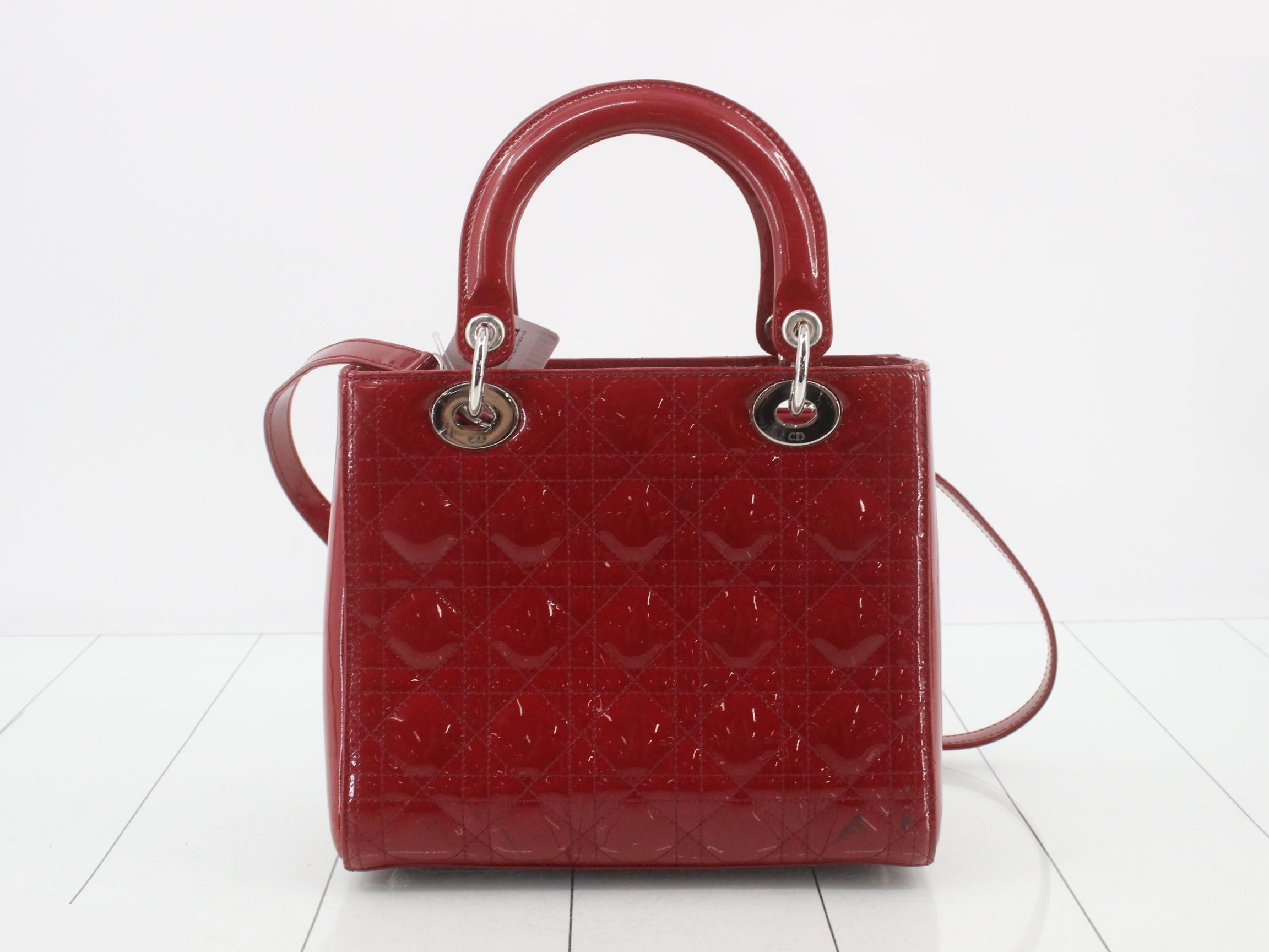 Cannage Lady Dior 2-Way Bag, Red, Patent Leather — view 2